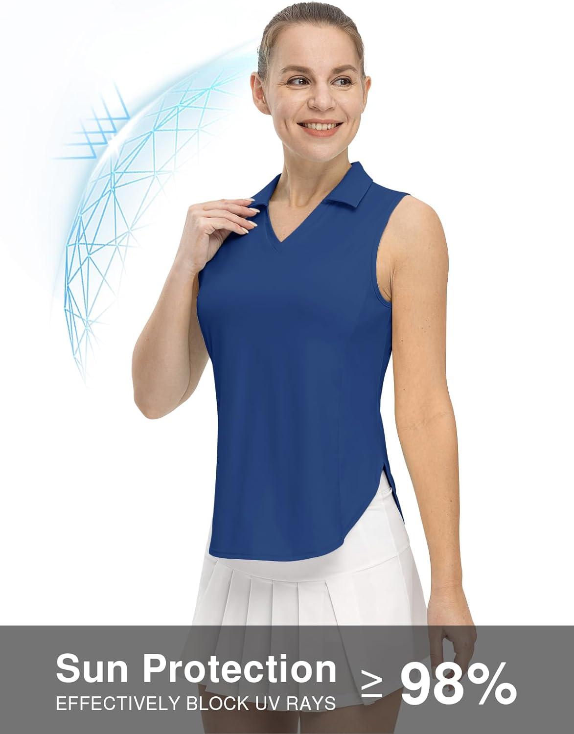 imageTBMPOY Womens Golf Sleeveless Polo Collared Tennis Tank Tops Shirts UPF 50 Sun Protection Quick Dry AthleticBlue