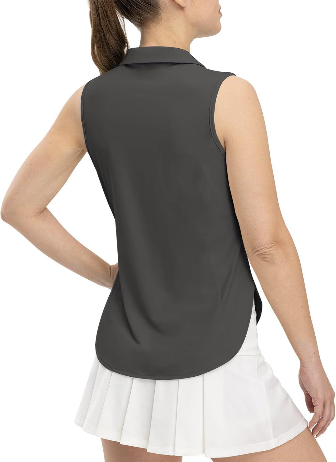 imageTBMPOY Womens Golf Sleeveless Polo Collared Tennis Tank Tops Shirts UPF 50 Sun Protection Quick Dry AthleticDeep Gray