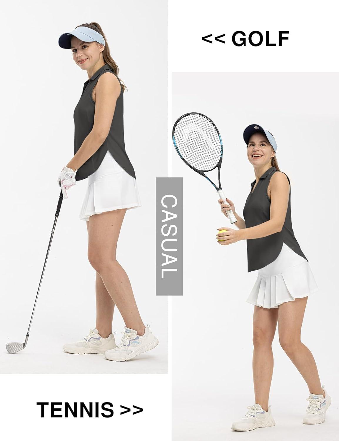 imageTBMPOY Womens Golf Sleeveless Polo Collared Tennis Tank Tops Shirts UPF 50 Sun Protection Quick Dry AthleticDeep Gray