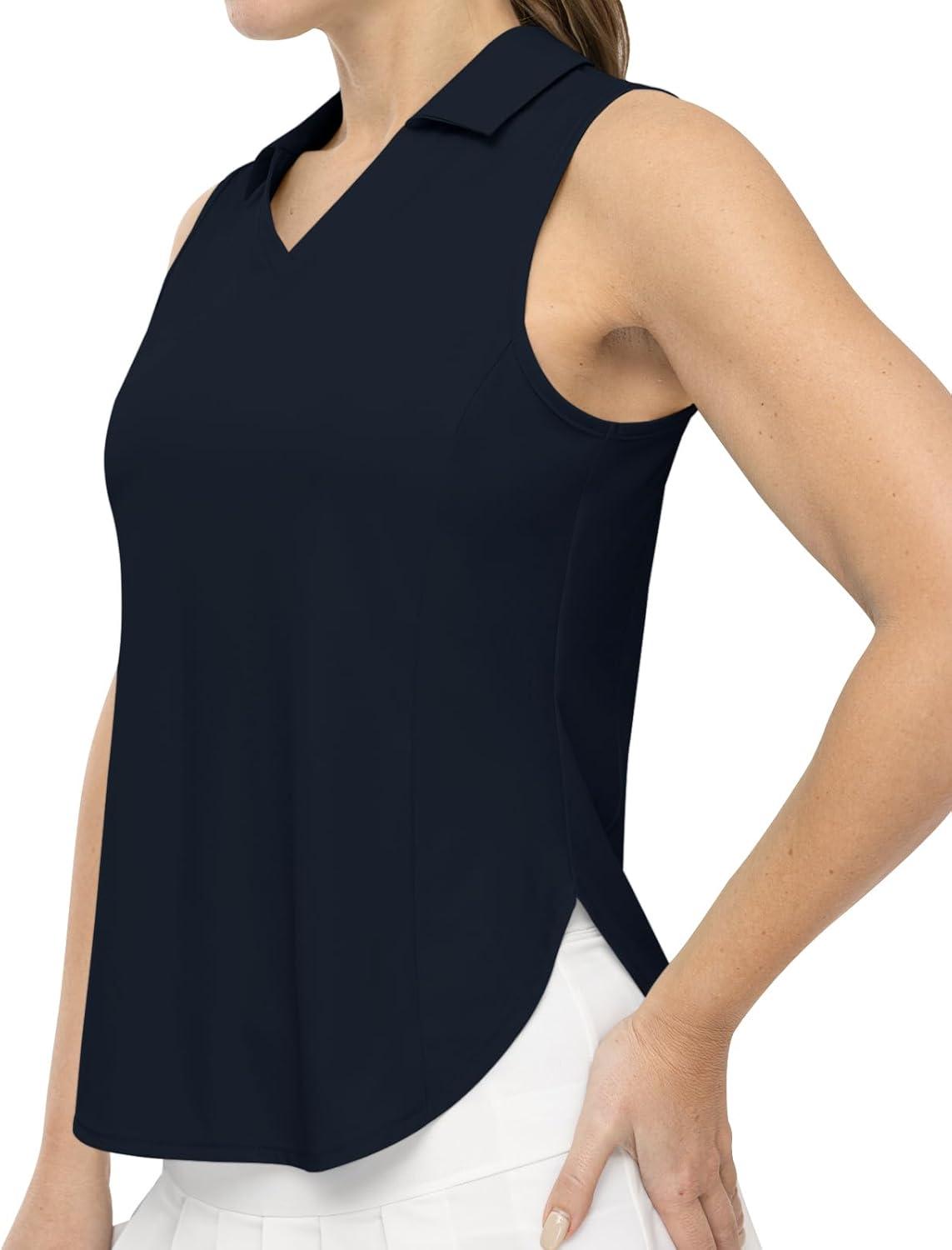 imageTBMPOY Womens Golf Sleeveless Polo Collared Tennis Tank Tops Shirts UPF 50 Sun Protection Quick Dry AthleticNavy Blue