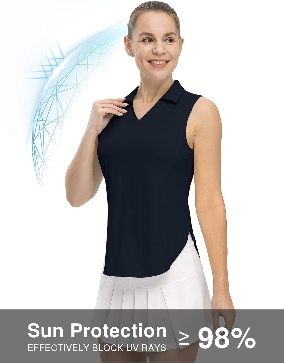 imageTBMPOY Womens Golf Sleeveless Polo Collared Tennis Tank Tops Shirts UPF 50 Sun Protection Quick Dry AthleticNavy Blue