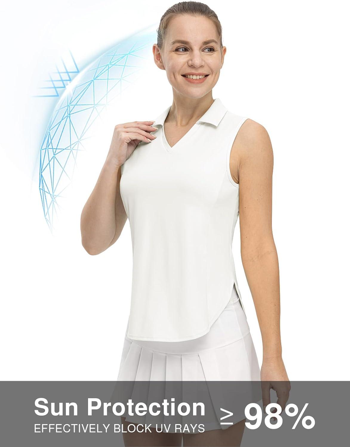 imageTBMPOY Womens Golf Sleeveless Polo Collared Tennis Tank Tops Shirts UPF 50 Sun Protection Quick Dry AthleticWhite