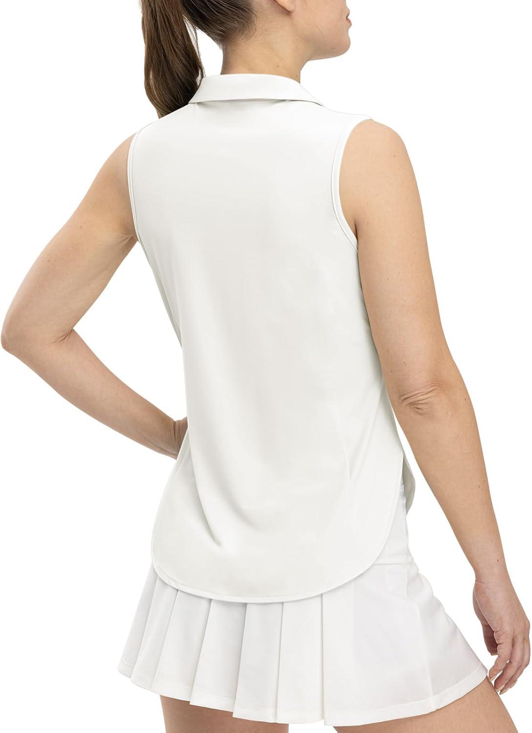 imageTBMPOY Womens Golf Sleeveless Polo Collared Tennis Tank Tops Shirts UPF 50 Sun Protection Quick Dry AthleticWhite
