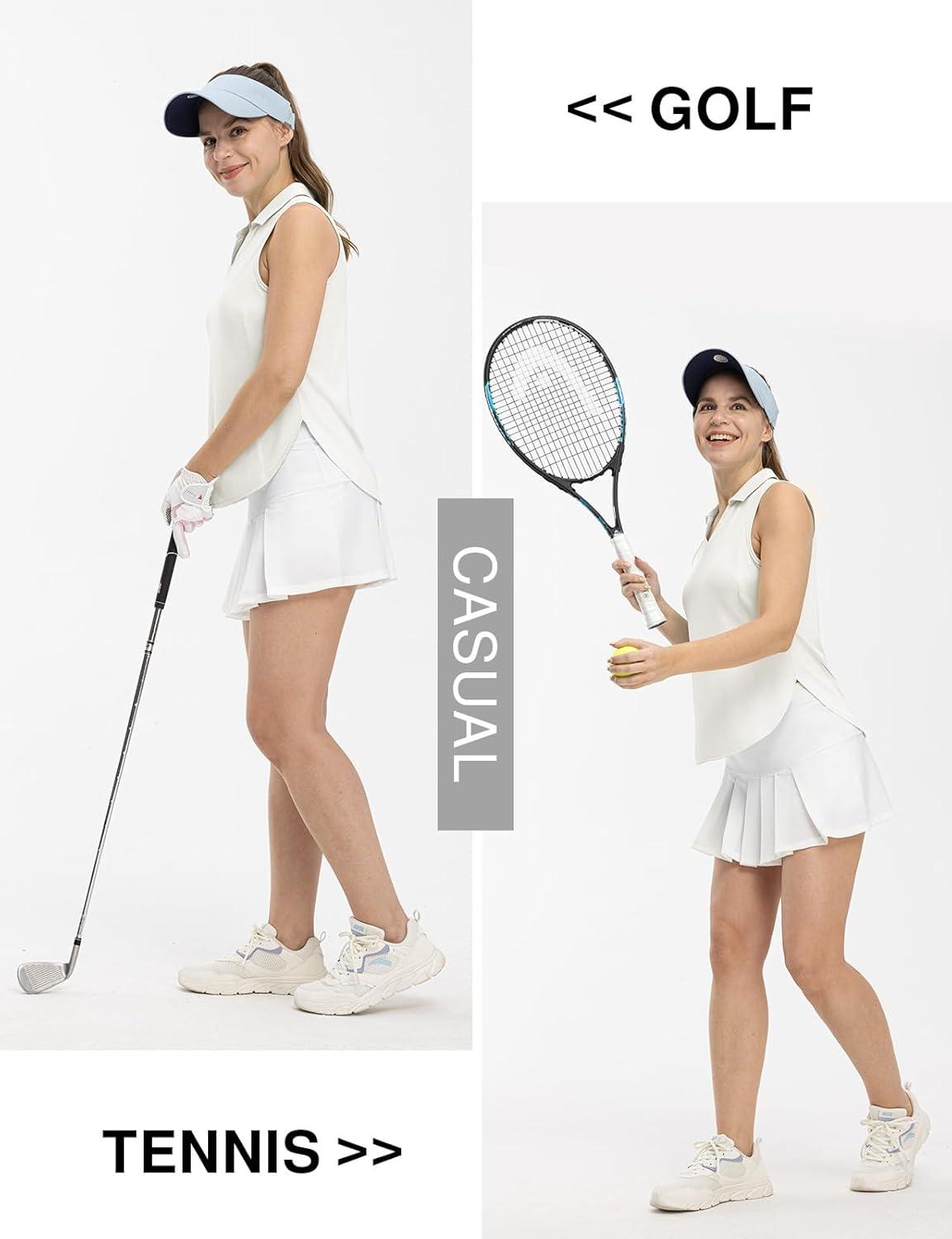 imageTBMPOY Womens Golf Sleeveless Polo Collared Tennis Tank Tops Shirts UPF 50 Sun Protection Quick Dry AthleticWhite