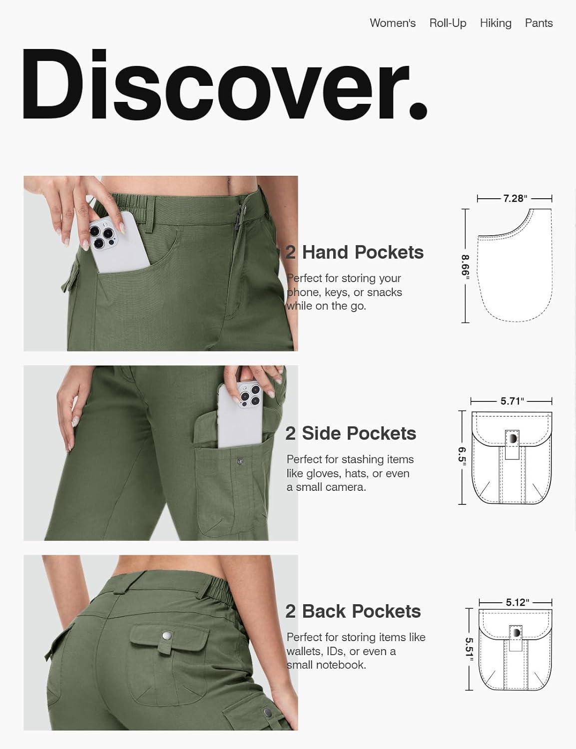 imageTBMPOY Womens Hiking Pants Quick Dry Convertible Lightweight Roll Up Cargo Pockets Travel Essentials Waterproof WorkArmy Green