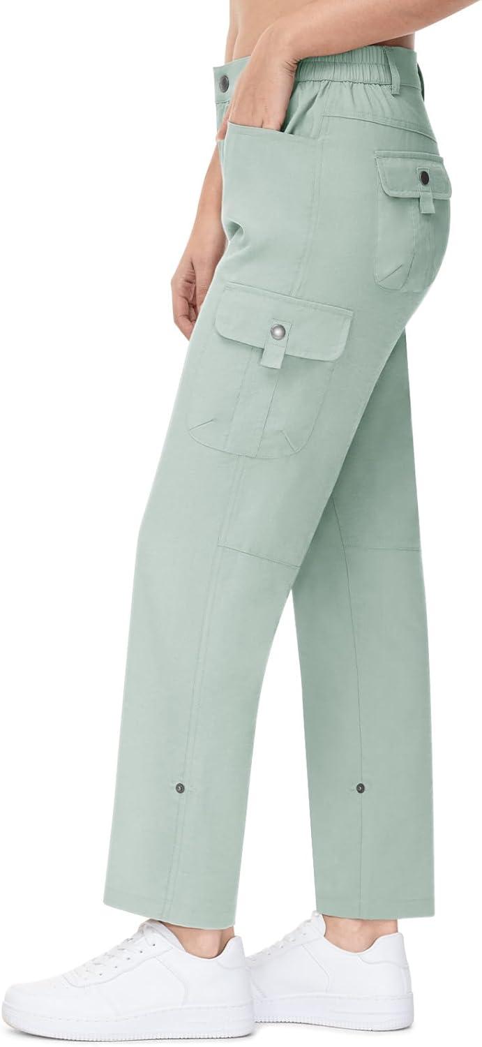 imageTBMPOY Womens Hiking Pants Quick Dry Convertible Lightweight Roll Up Cargo Pockets Travel Essentials Waterproof WorkBlue