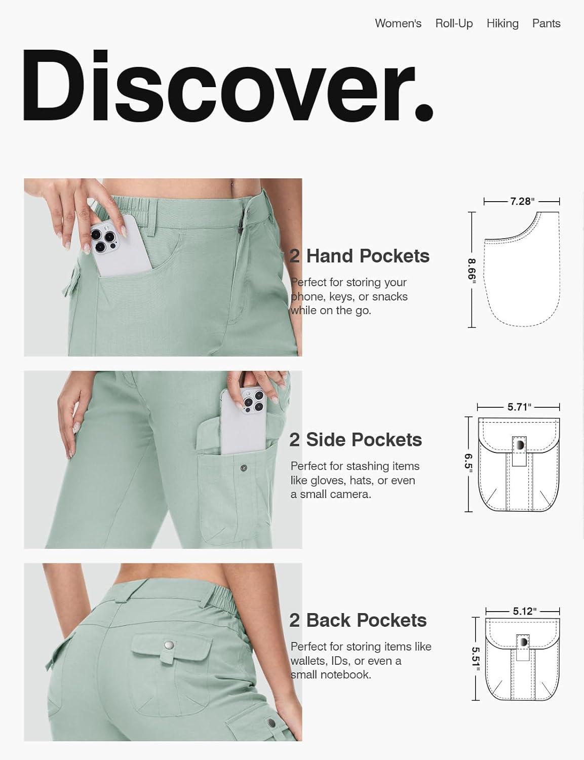 imageTBMPOY Womens Hiking Pants Quick Dry Convertible Lightweight Roll Up Cargo Pockets Travel Essentials Waterproof WorkBlue