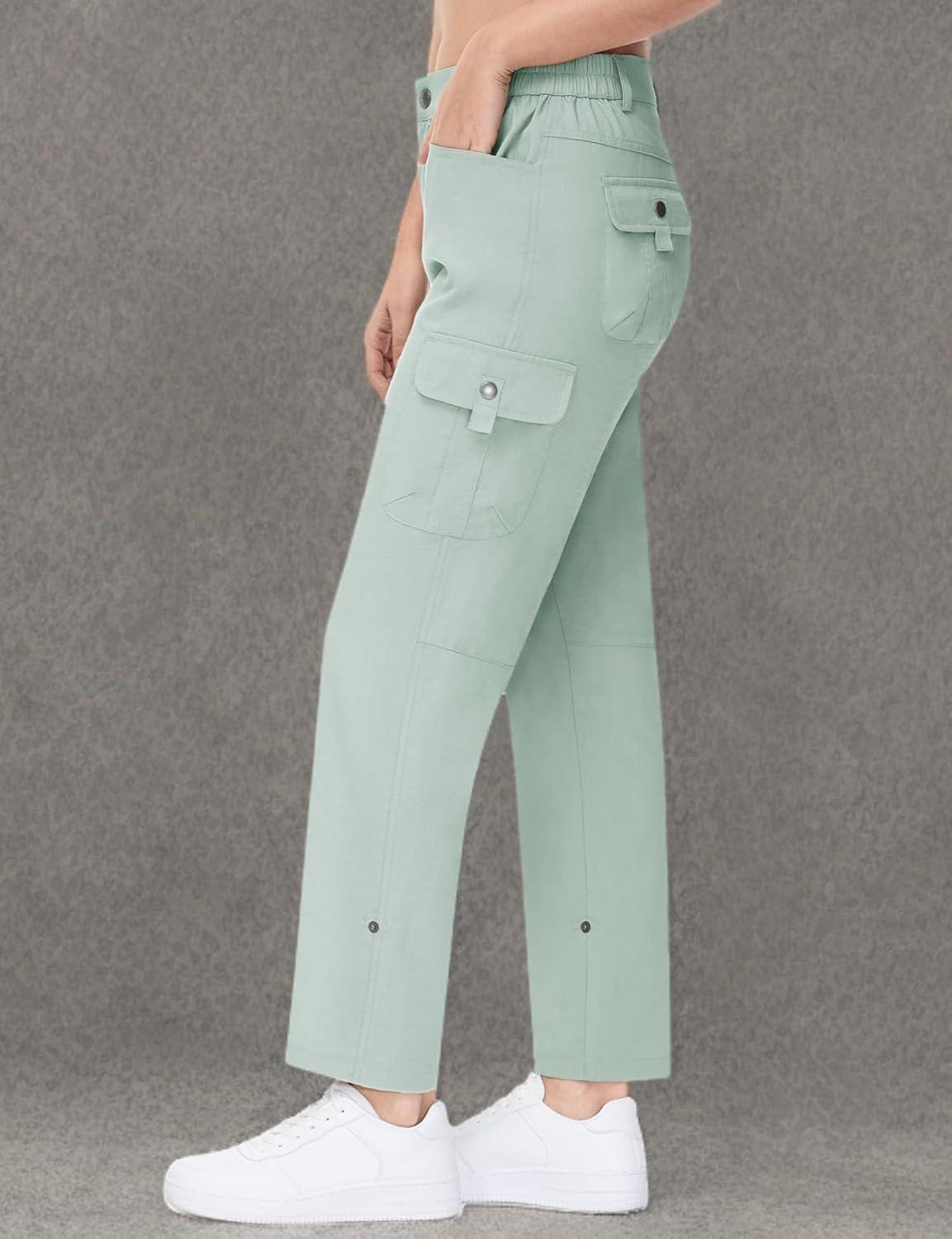 imageTBMPOY Womens Hiking Pants Quick Dry Convertible Lightweight Roll Up Cargo Pockets Travel Essentials Waterproof WorkBlue