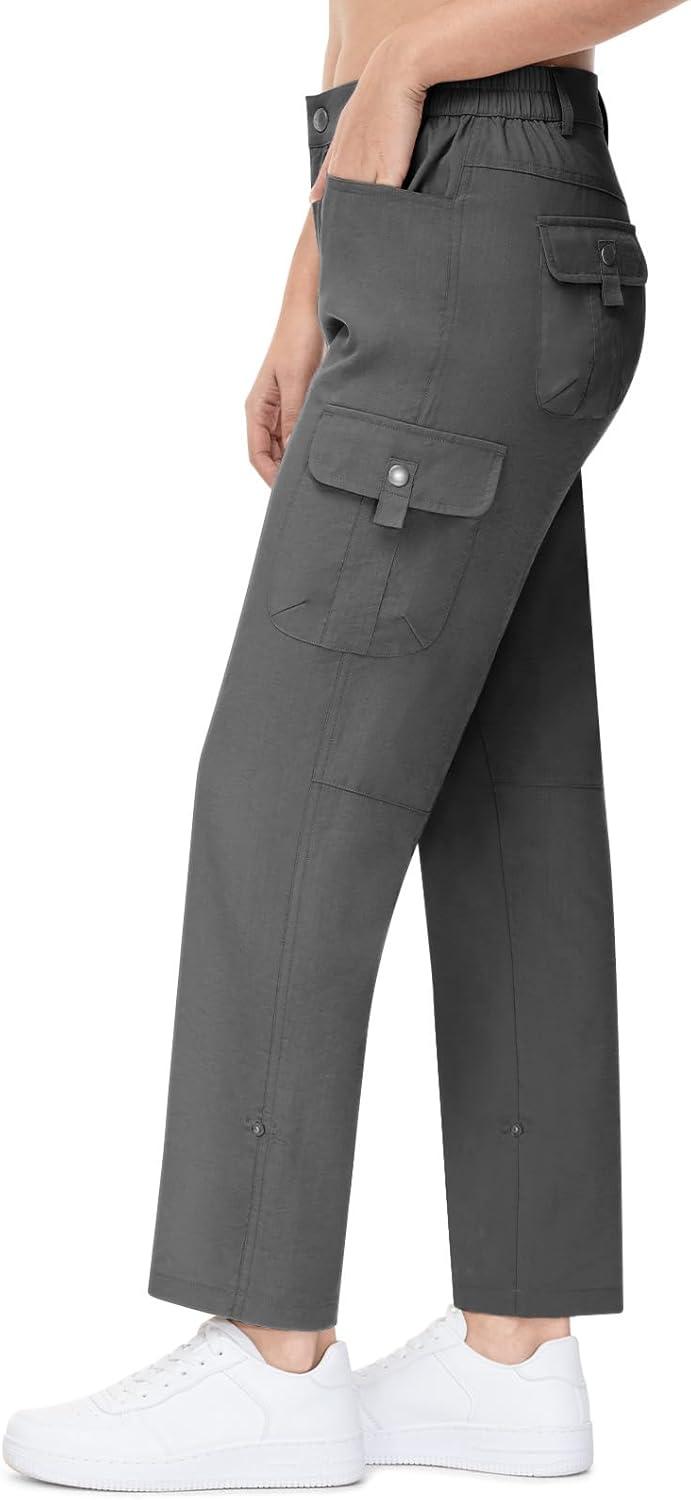 imageTBMPOY Womens Hiking Pants Quick Dry Convertible Lightweight Roll Up Cargo Pockets Travel Essentials Waterproof WorkDeep Gray