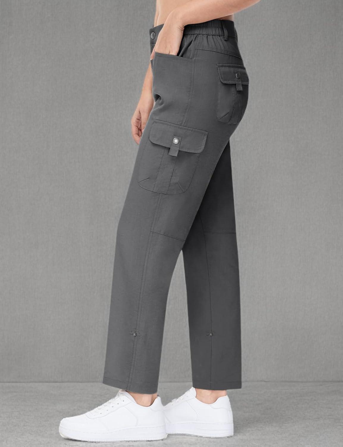 imageTBMPOY Womens Hiking Pants Quick Dry Convertible Lightweight Roll Up Cargo Pockets Travel Essentials Waterproof WorkDeep Gray