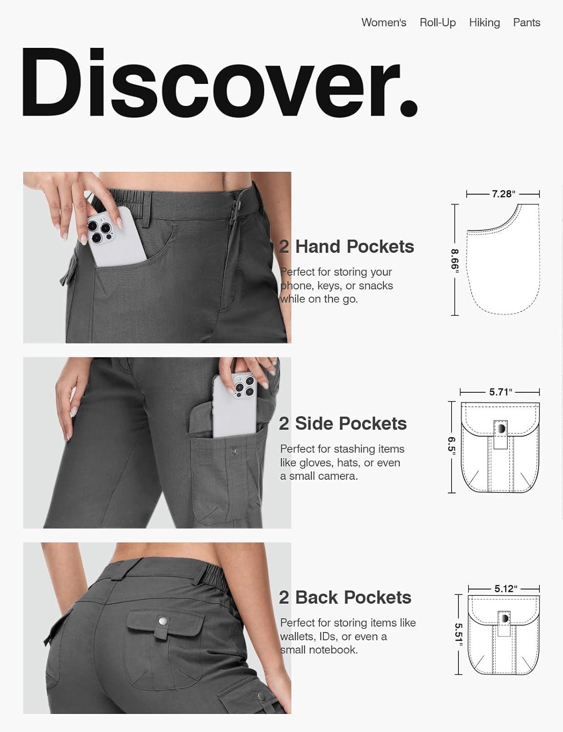 imageTBMPOY Womens Hiking Pants Quick Dry Convertible Lightweight Roll Up Cargo Pockets Travel Essentials Waterproof WorkDeep Gray