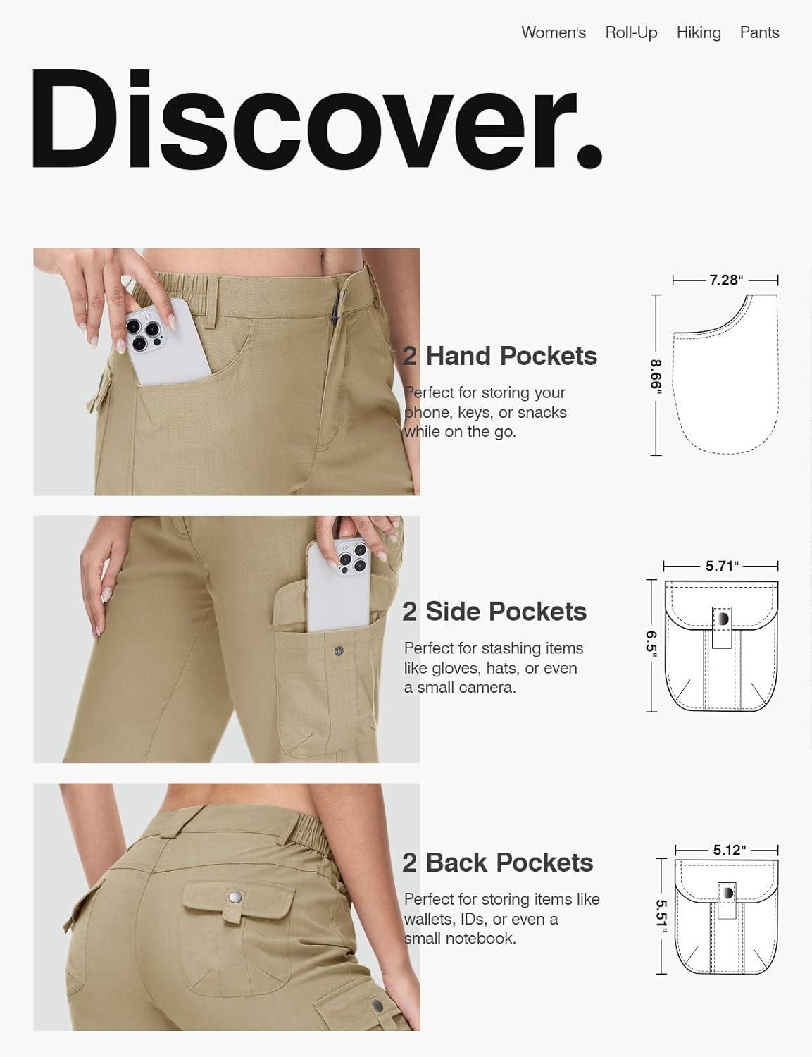 imageTBMPOY Womens Hiking Pants Quick Dry Convertible Lightweight Roll Up Cargo Pockets Travel Essentials Waterproof WorkLight Khaki
