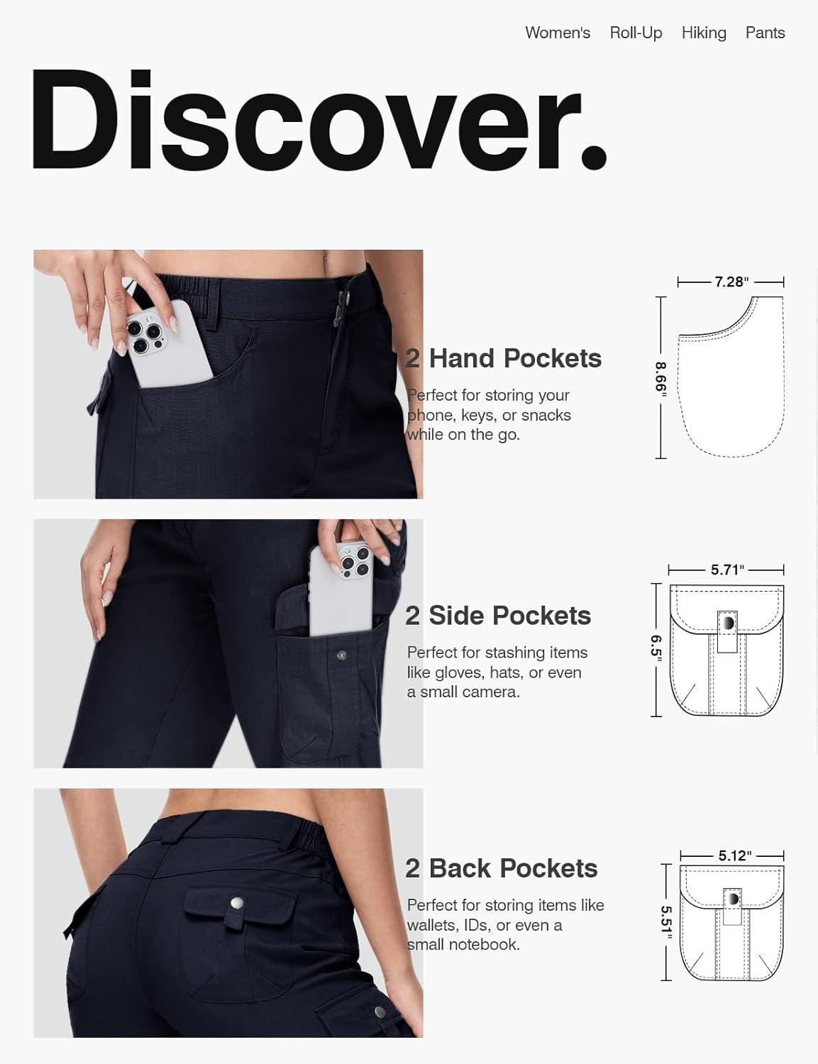 imageTBMPOY Womens Hiking Pants Quick Dry Convertible Lightweight Roll Up Cargo Pockets Travel Essentials Waterproof WorkNavy Blue