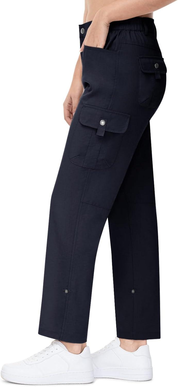 imageTBMPOY Womens Hiking Pants Quick Dry Convertible Lightweight Roll Up Cargo Pockets Travel Essentials Waterproof WorkNavy Blue