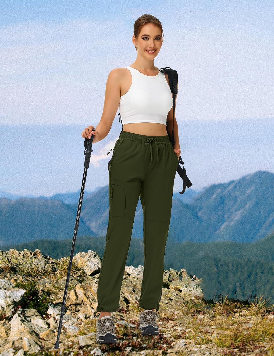 imageTBMPOY Womens Hiking Pants Water Resistant Lightweight Quick Dry Cargo Travel Fishing Work Camping Pant with 4 PocketsArmy Green