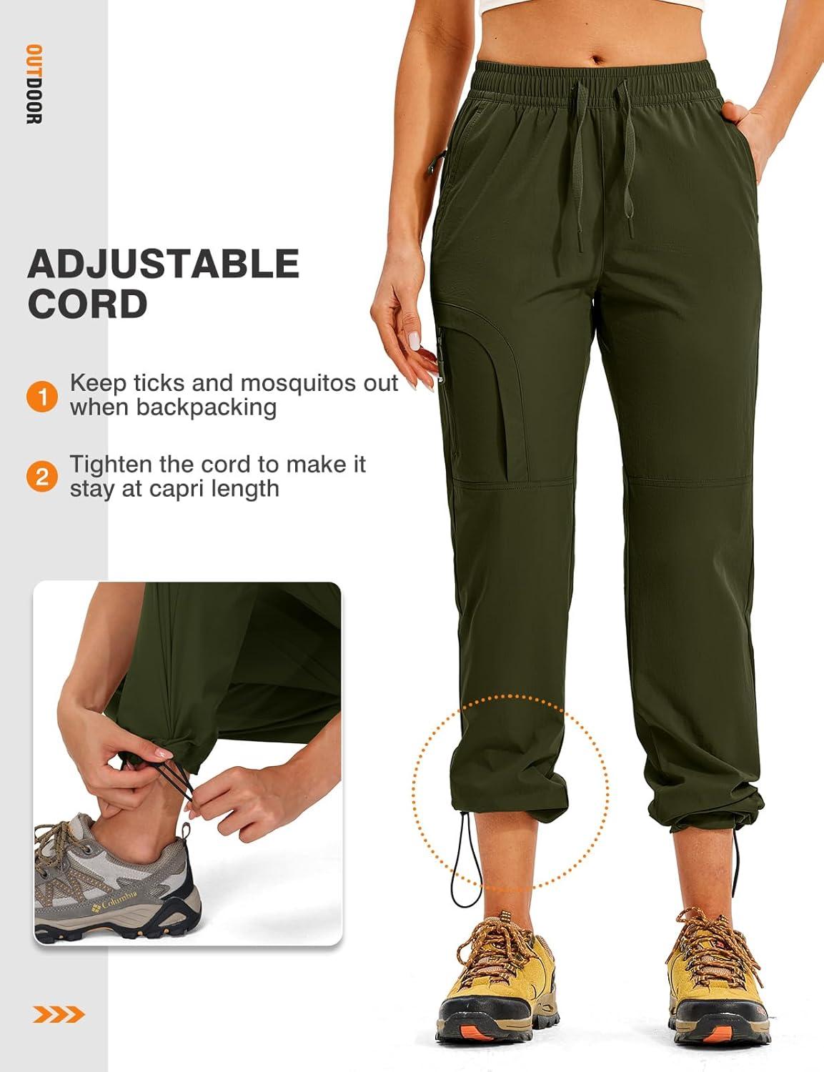imageTBMPOY Womens Hiking Pants Water Resistant Lightweight Quick Dry Cargo Travel Fishing Work Camping Pant with 4 PocketsArmy Green