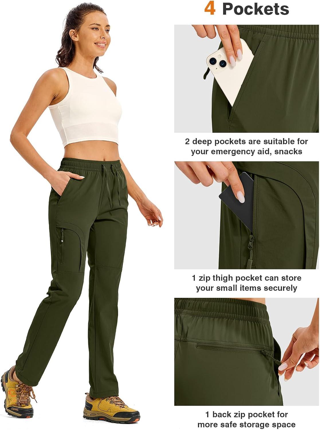 imageTBMPOY Womens Hiking Pants Water Resistant Lightweight Quick Dry Cargo Travel Fishing Work Camping Pant with 4 PocketsArmy Green