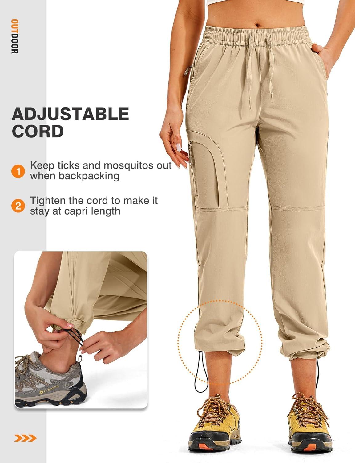 imageTBMPOY Womens Hiking Pants Water Resistant Lightweight Quick Dry Cargo Travel Fishing Work Camping Pant with 4 PocketsLight Khaki
