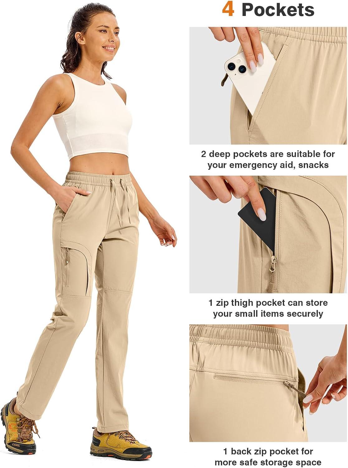 imageTBMPOY Womens Hiking Pants Water Resistant Lightweight Quick Dry Cargo Travel Fishing Work Camping Pant with 4 PocketsLight Khaki