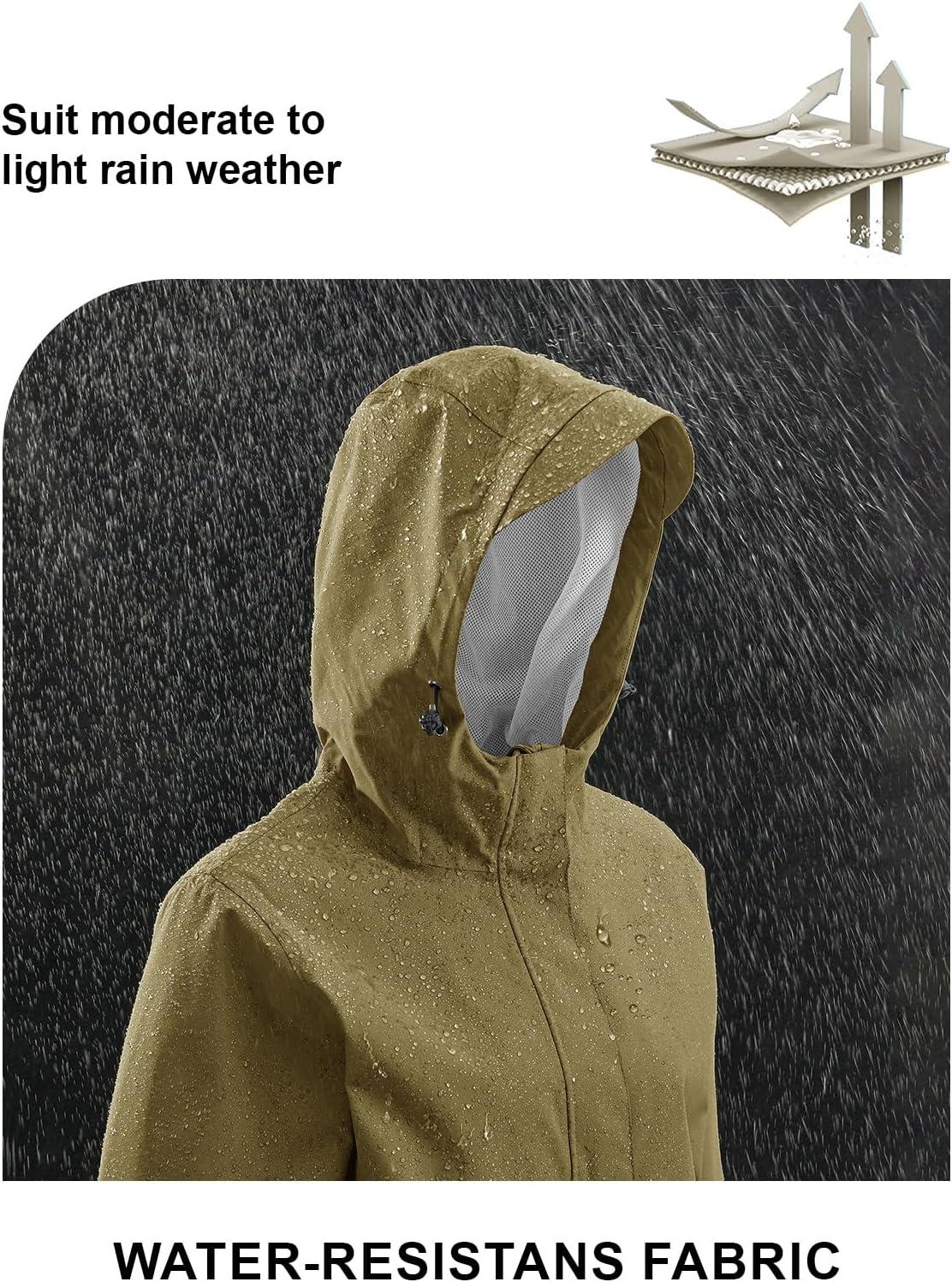 imageTBMPOY Womens Lightweight Rain Long Jackets Packable with Hooded Outdoor Hiking Waterproof Windbreaker Raincoats TravelArmy Green