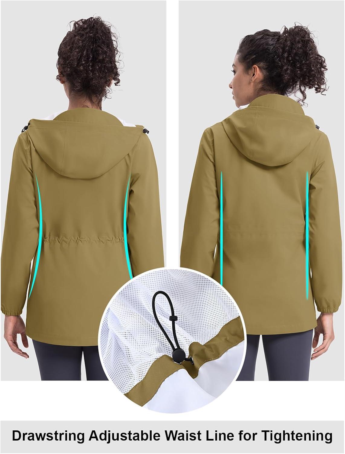imageTBMPOY Womens Lightweight Rain Long Jackets Packable with Hooded Outdoor Hiking Waterproof Windbreaker Raincoats TravelArmy Green
