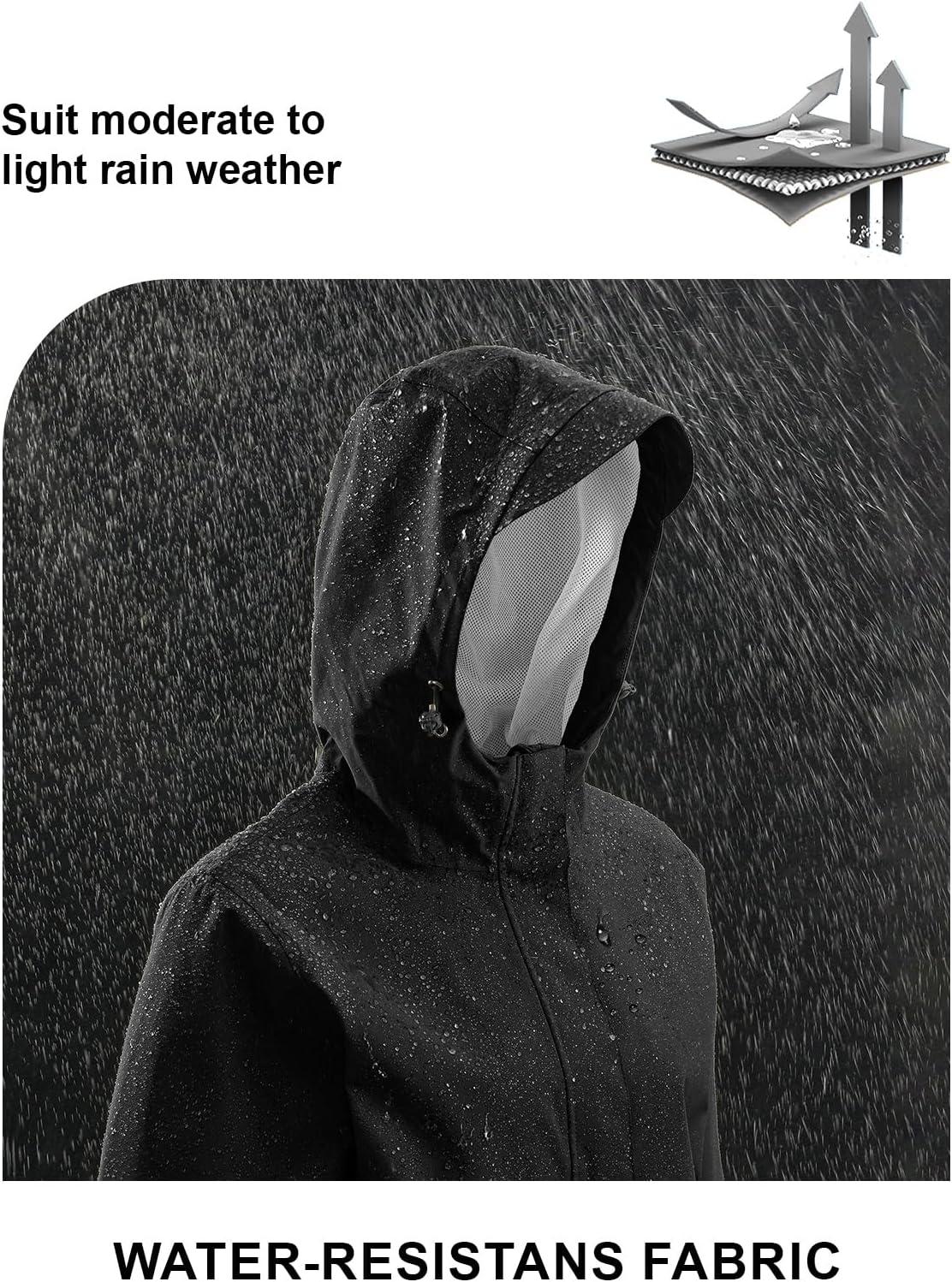 imageTBMPOY Womens Lightweight Rain Long Jackets Packable with Hooded Outdoor Hiking Waterproof Windbreaker Raincoats TravelBlack
