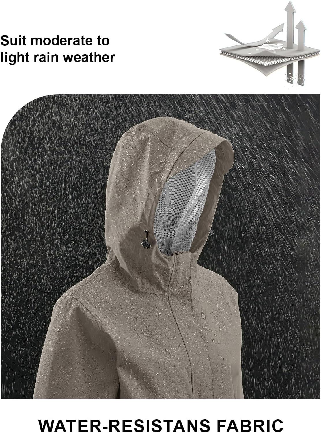 imageTBMPOY Womens Lightweight Rain Long Jackets Packable with Hooded Outdoor Hiking Waterproof Windbreaker Raincoats TravelGray