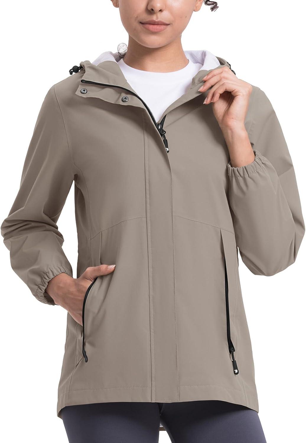 imageTBMPOY Womens Lightweight Rain Long Jackets Packable with Hooded Outdoor Hiking Waterproof Windbreaker Raincoats TravelGray