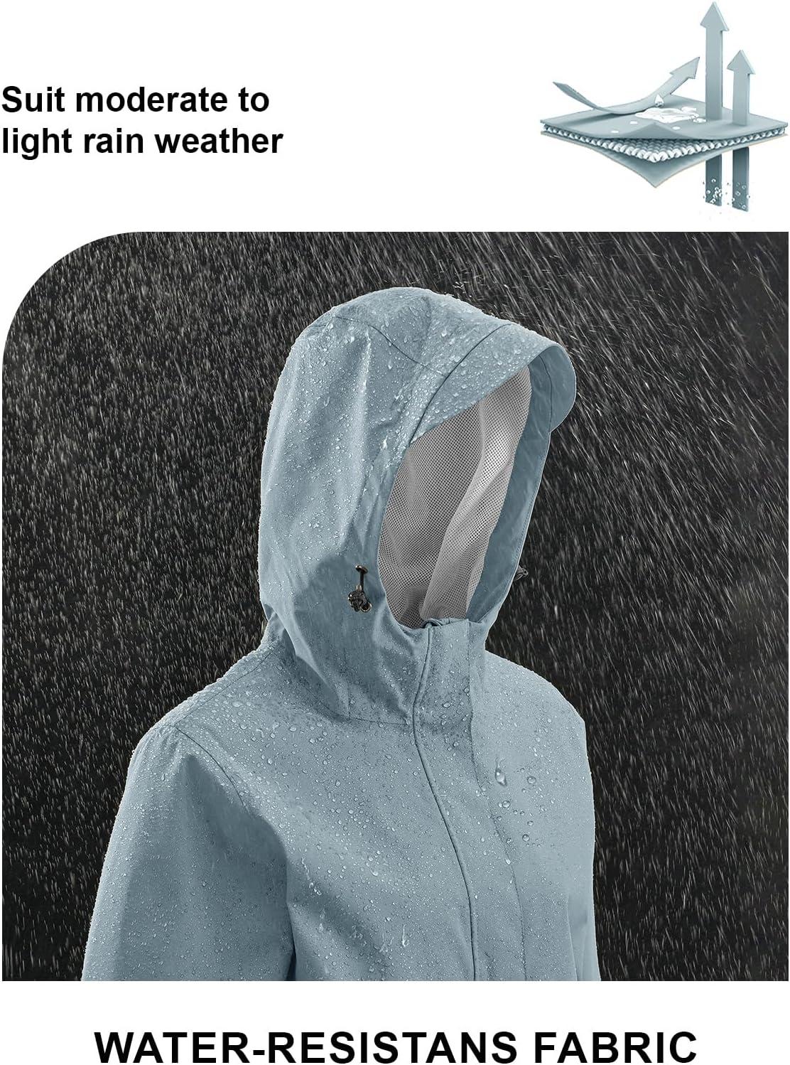 imageTBMPOY Womens Lightweight Rain Long Jackets Packable with Hooded Outdoor Hiking Waterproof Windbreaker Raincoats TravelLight Blue