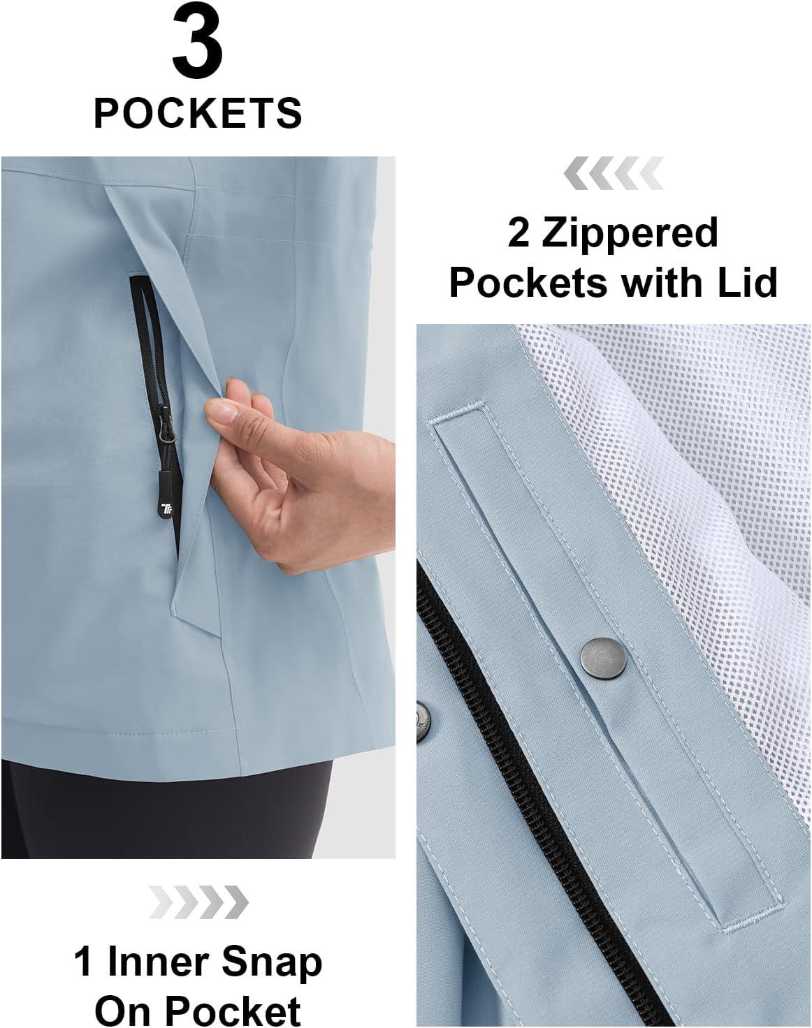 imageTBMPOY Womens Lightweight Rain Long Jackets Packable with Hooded Outdoor Hiking Waterproof Windbreaker Raincoats TravelLight Blue