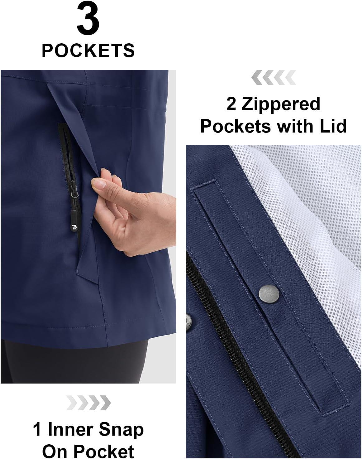 imageTBMPOY Womens Lightweight Rain Long Jackets Packable with Hooded Outdoor Hiking Waterproof Windbreaker Raincoats TravelNavy Blue