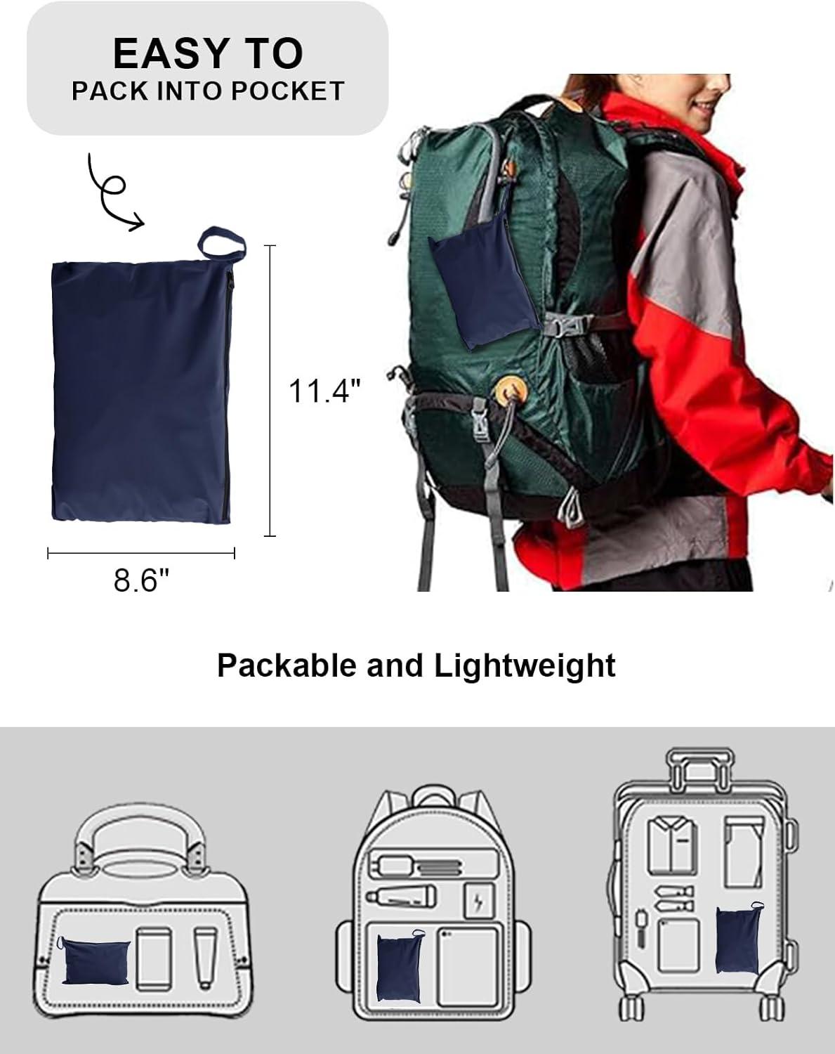 imageTBMPOY Womens Lightweight Rain Long Jackets Packable with Hooded Outdoor Hiking Waterproof Windbreaker Raincoats TravelNavy Blue