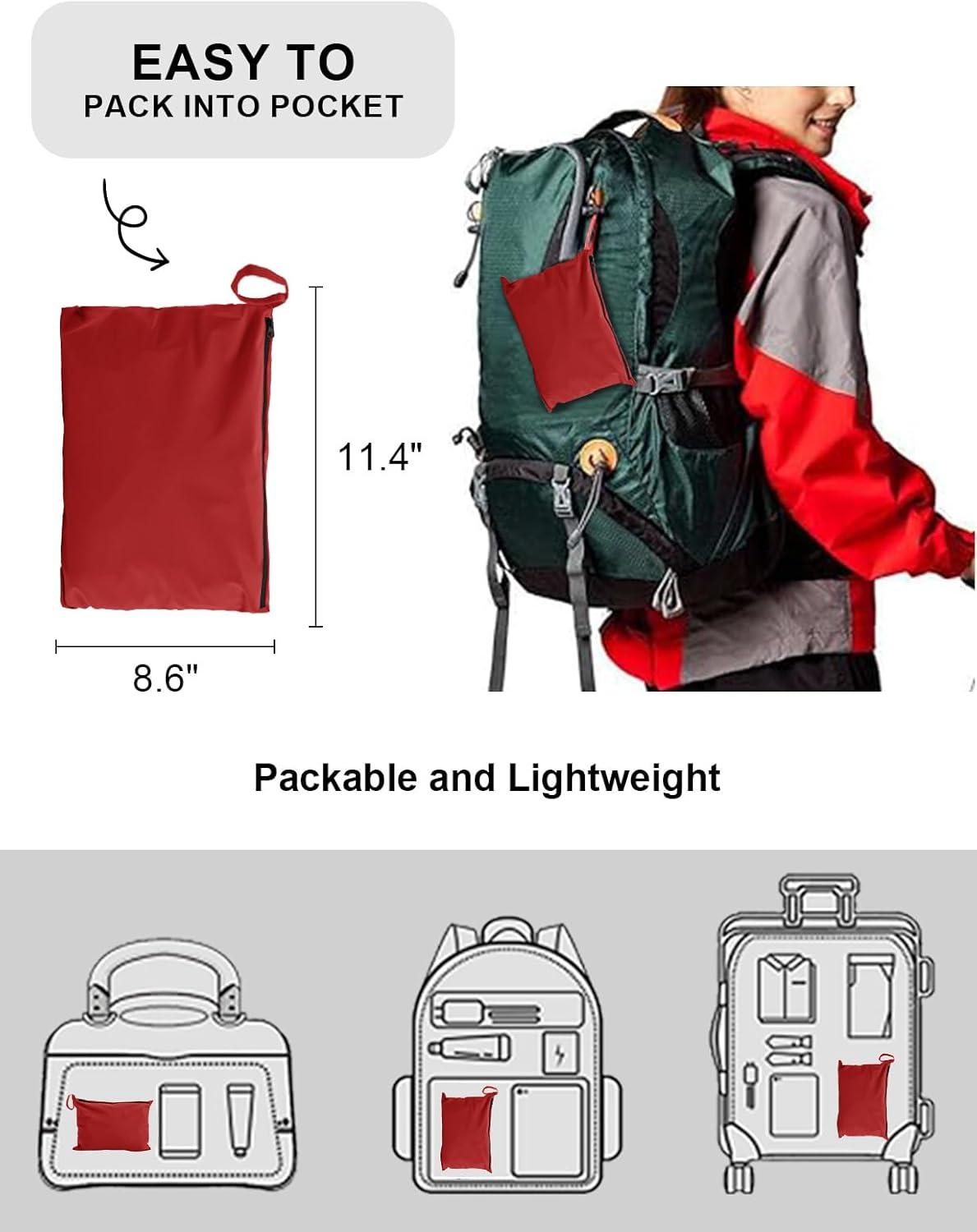 imageTBMPOY Womens Lightweight Rain Long Jackets Packable with Hooded Outdoor Hiking Waterproof Windbreaker Raincoats TravelRed
