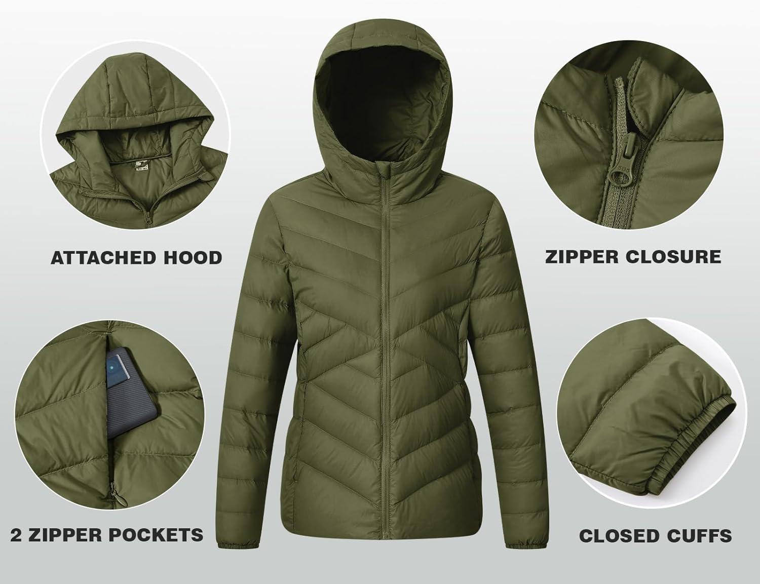 imageTBMPOY Womens Packable Down Jacket Lightweight Winter Puffer Jacket Hooded Warm Coat Waterproof Quilted Thermal JacketsArmy Green
