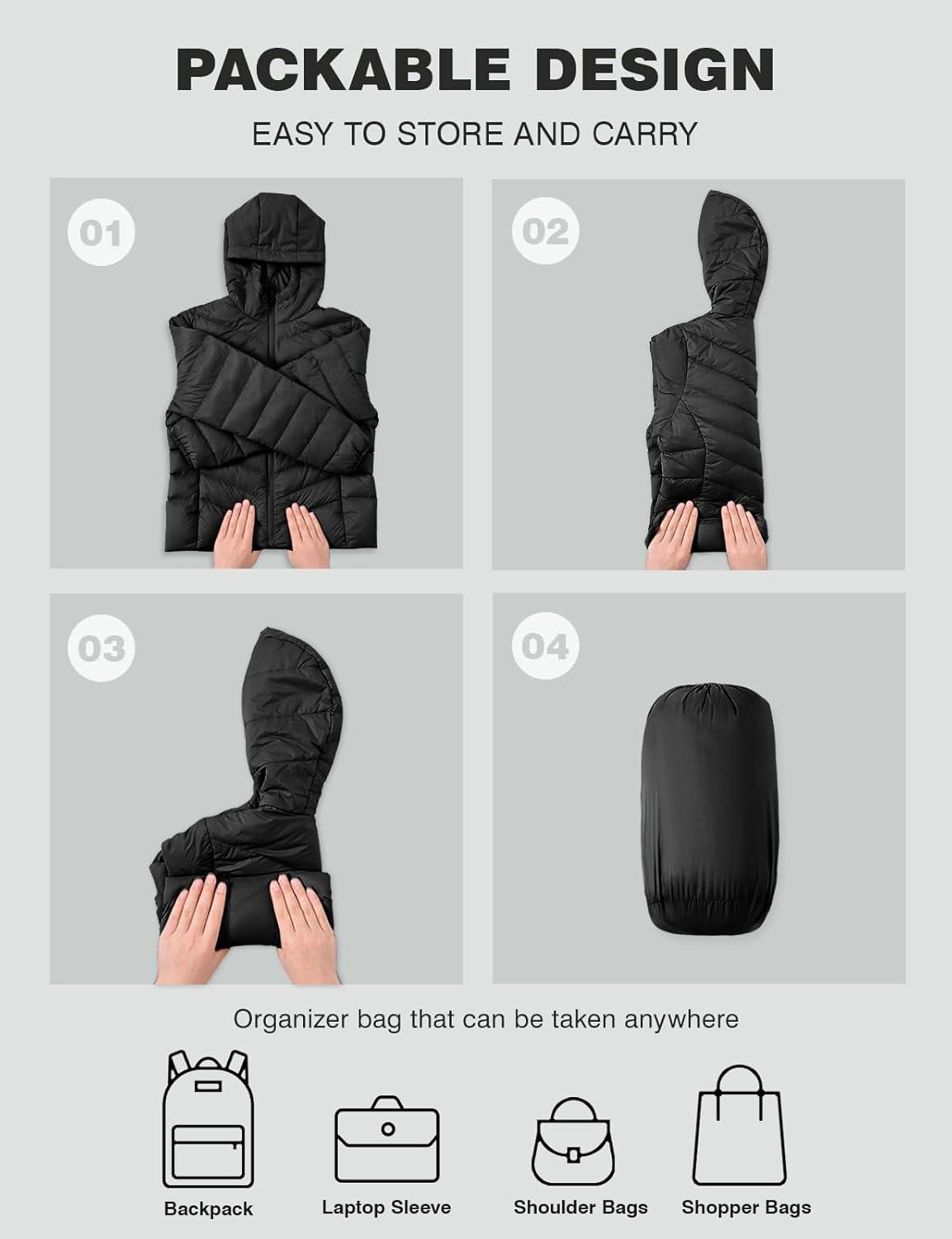 imageTBMPOY Womens Packable Down Jacket Lightweight Winter Puffer Jacket Hooded Warm Coat Waterproof Quilted Thermal JacketsBlack