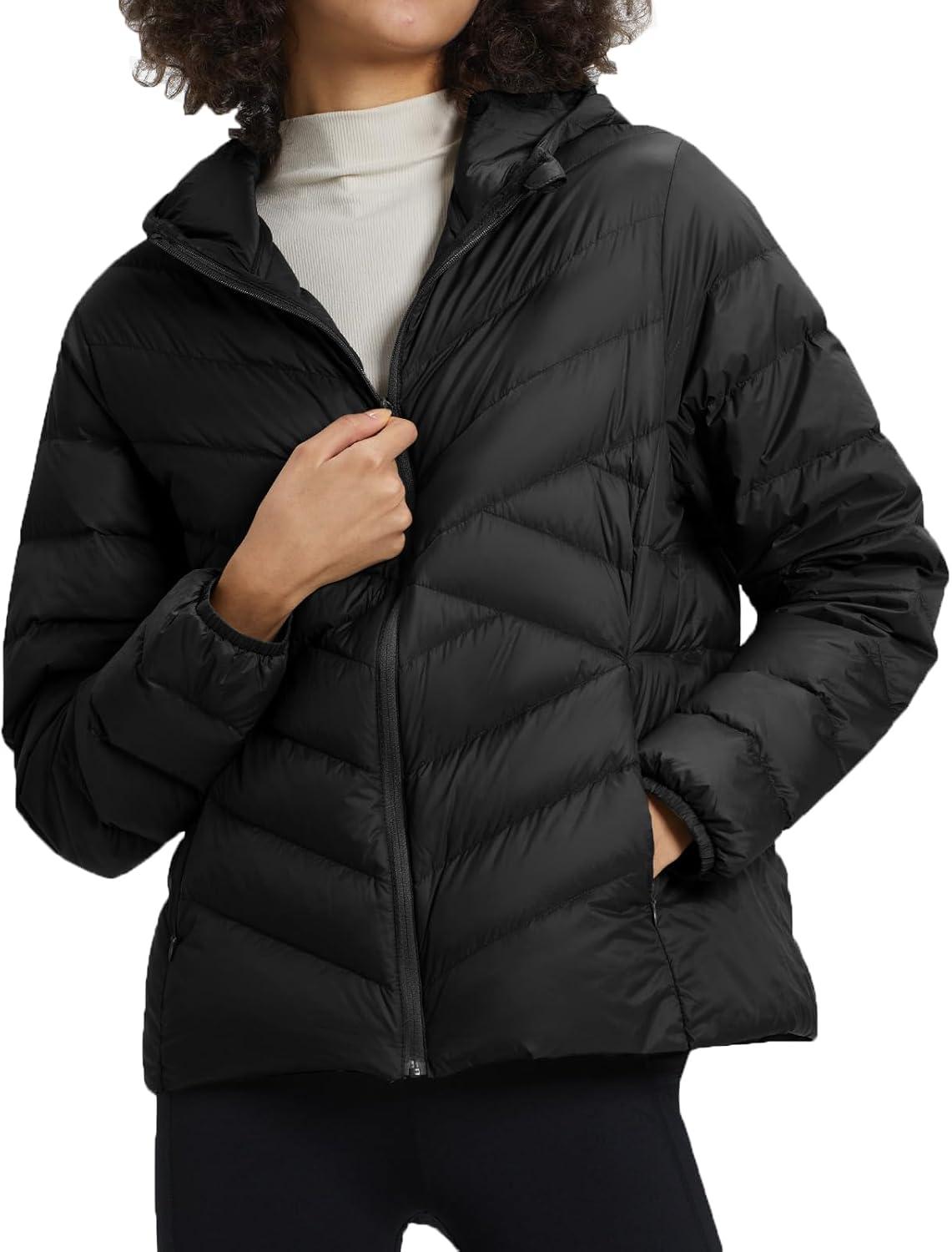 imageTBMPOY Womens Packable Down Jacket Lightweight Winter Puffer Jacket Hooded Warm Coat Waterproof Quilted Thermal JacketsBlack