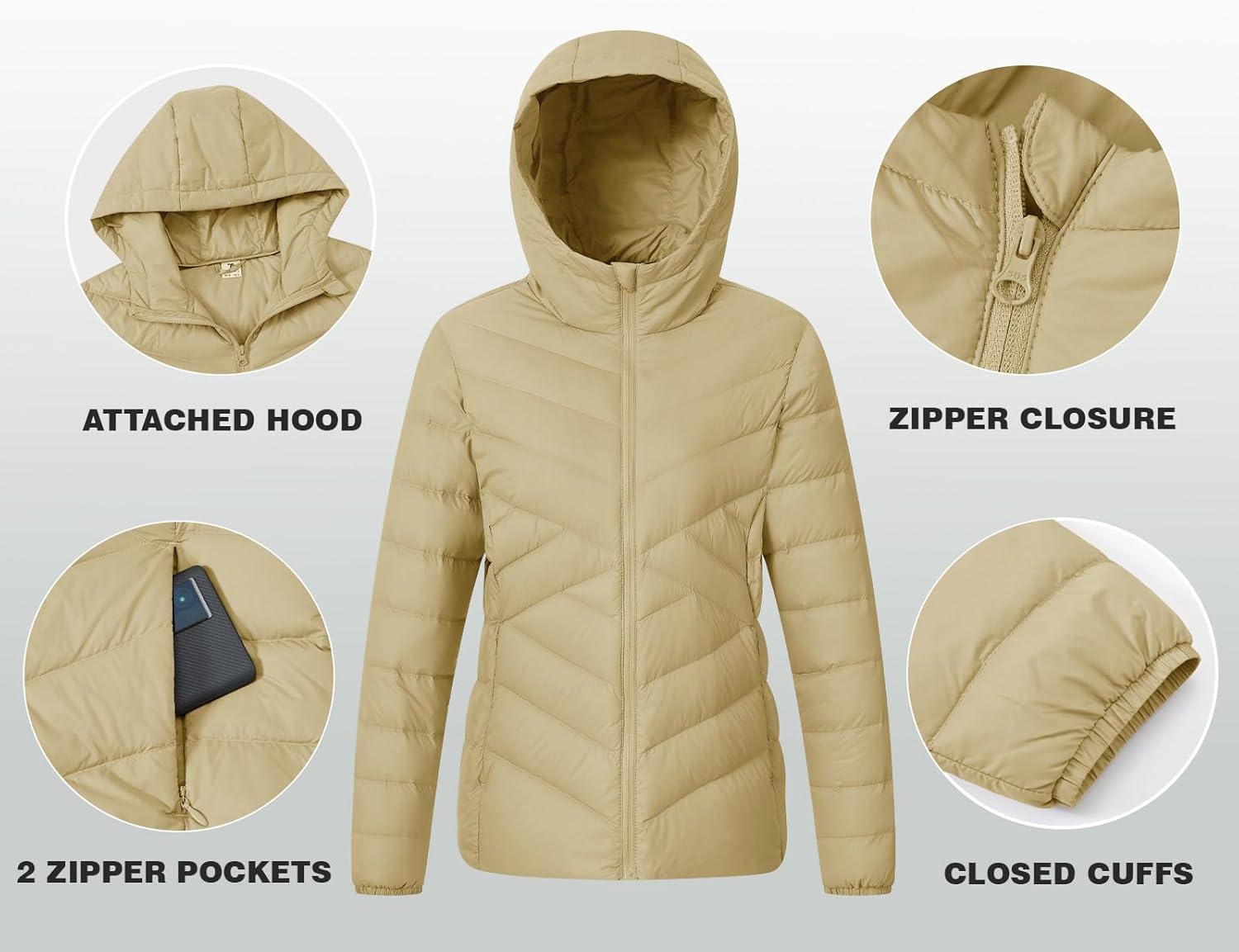 imageTBMPOY Womens Packable Down Jacket Lightweight Winter Puffer Jacket Hooded Warm Coat Waterproof Quilted Thermal JacketsKhaki