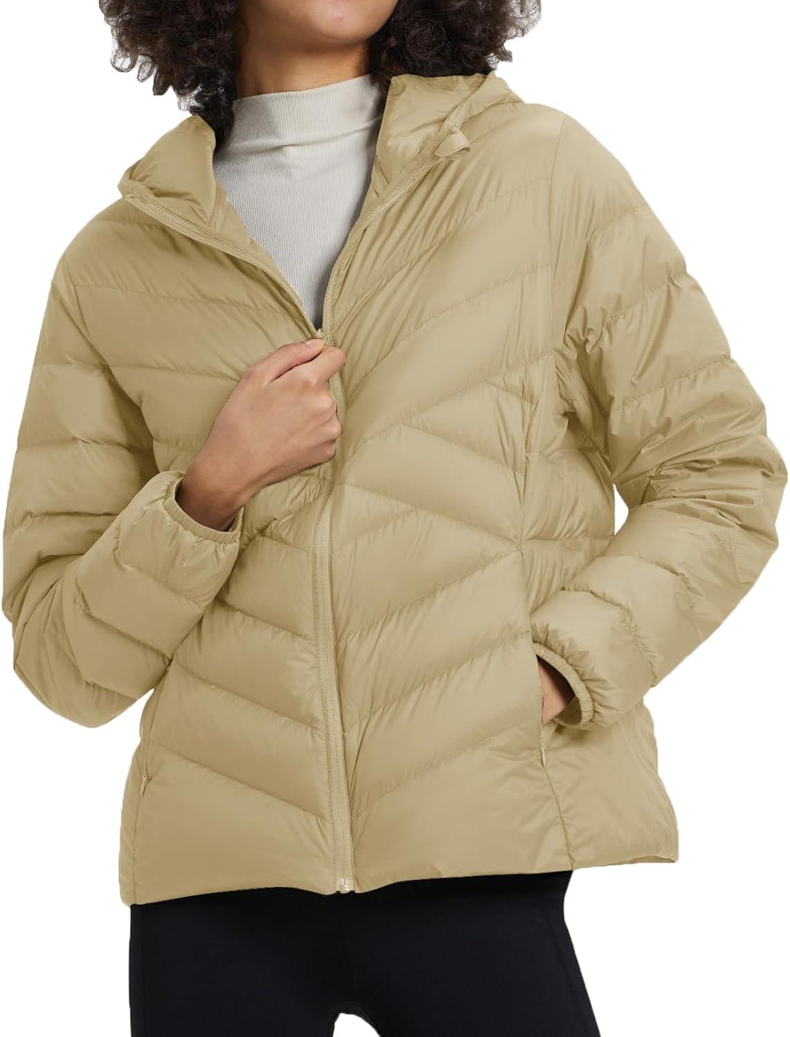 imageTBMPOY Womens Packable Down Jacket Lightweight Winter Puffer Jacket Hooded Warm Coat Waterproof Quilted Thermal JacketsKhaki