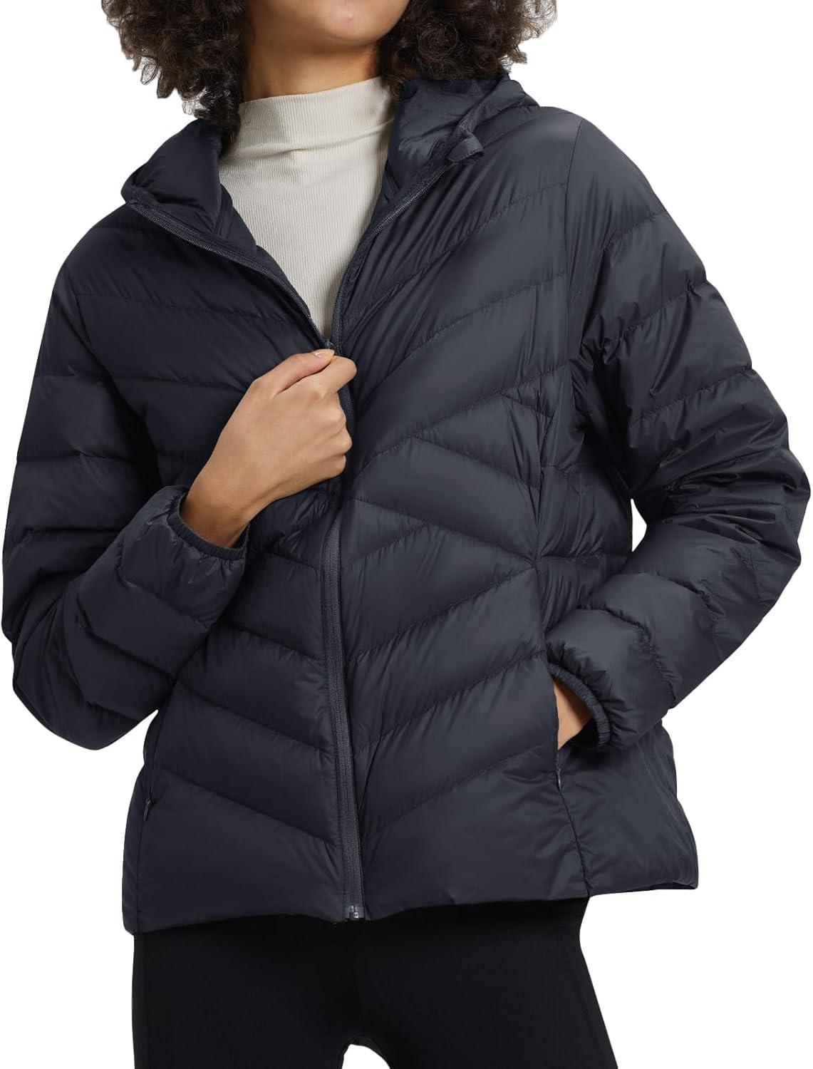 imageTBMPOY Womens Packable Down Jacket Lightweight Winter Puffer Jacket Hooded Warm Coat Waterproof Quilted Thermal JacketsNavy