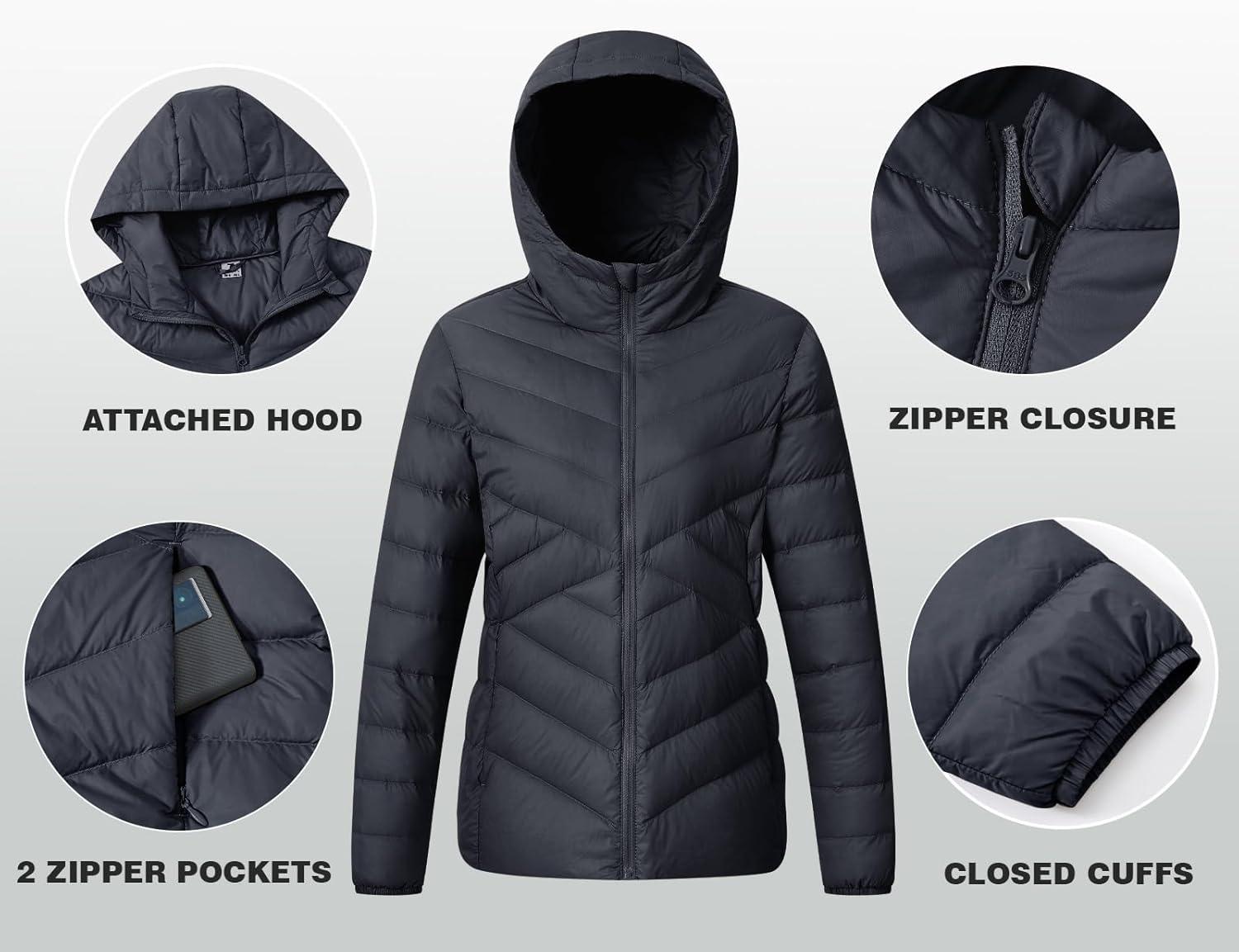 imageTBMPOY Womens Packable Down Jacket Lightweight Winter Puffer Jacket Hooded Warm Coat Waterproof Quilted Thermal JacketsNavy