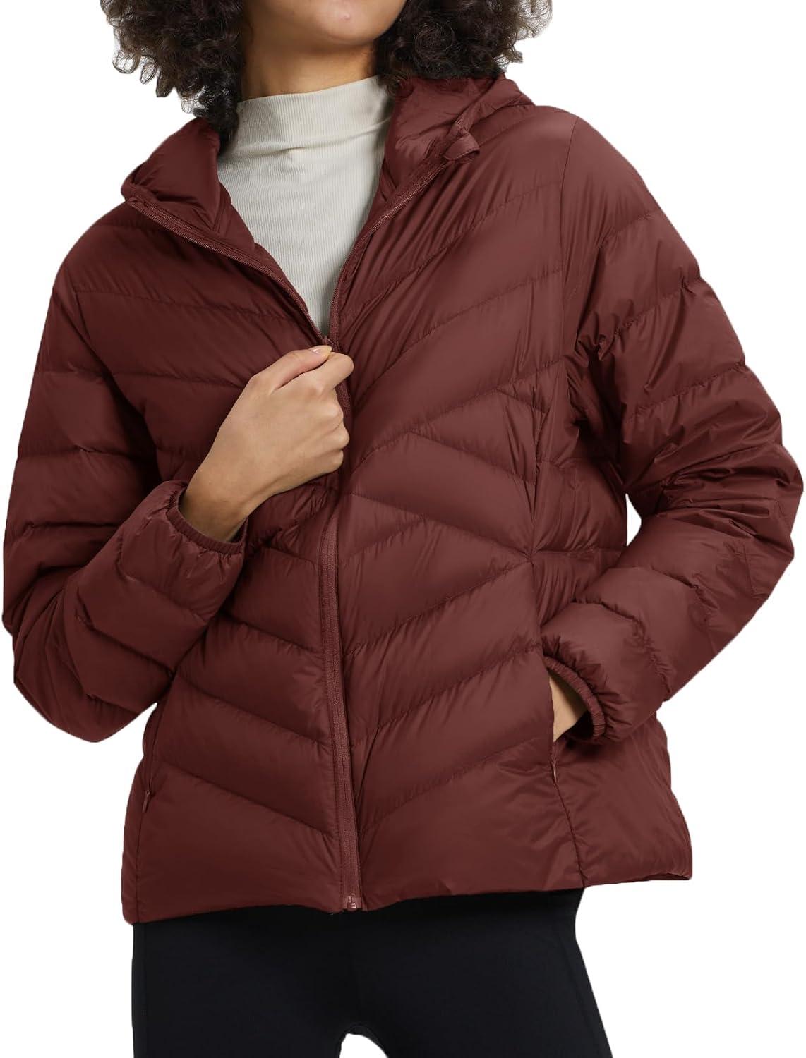 imageTBMPOY Womens Packable Down Jacket Lightweight Winter Puffer Jacket Hooded Warm Coat Waterproof Quilted Thermal JacketsWine Red