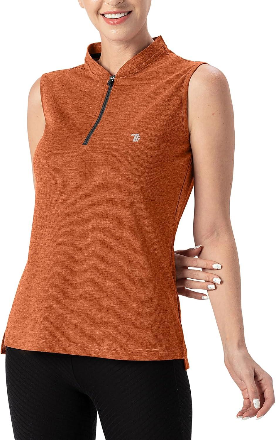 imageTBMPOY Womens Sleeveless Golf Polo Shirts UPF 50 Tennis Tank Tops Quick Dry Zip Up10orange