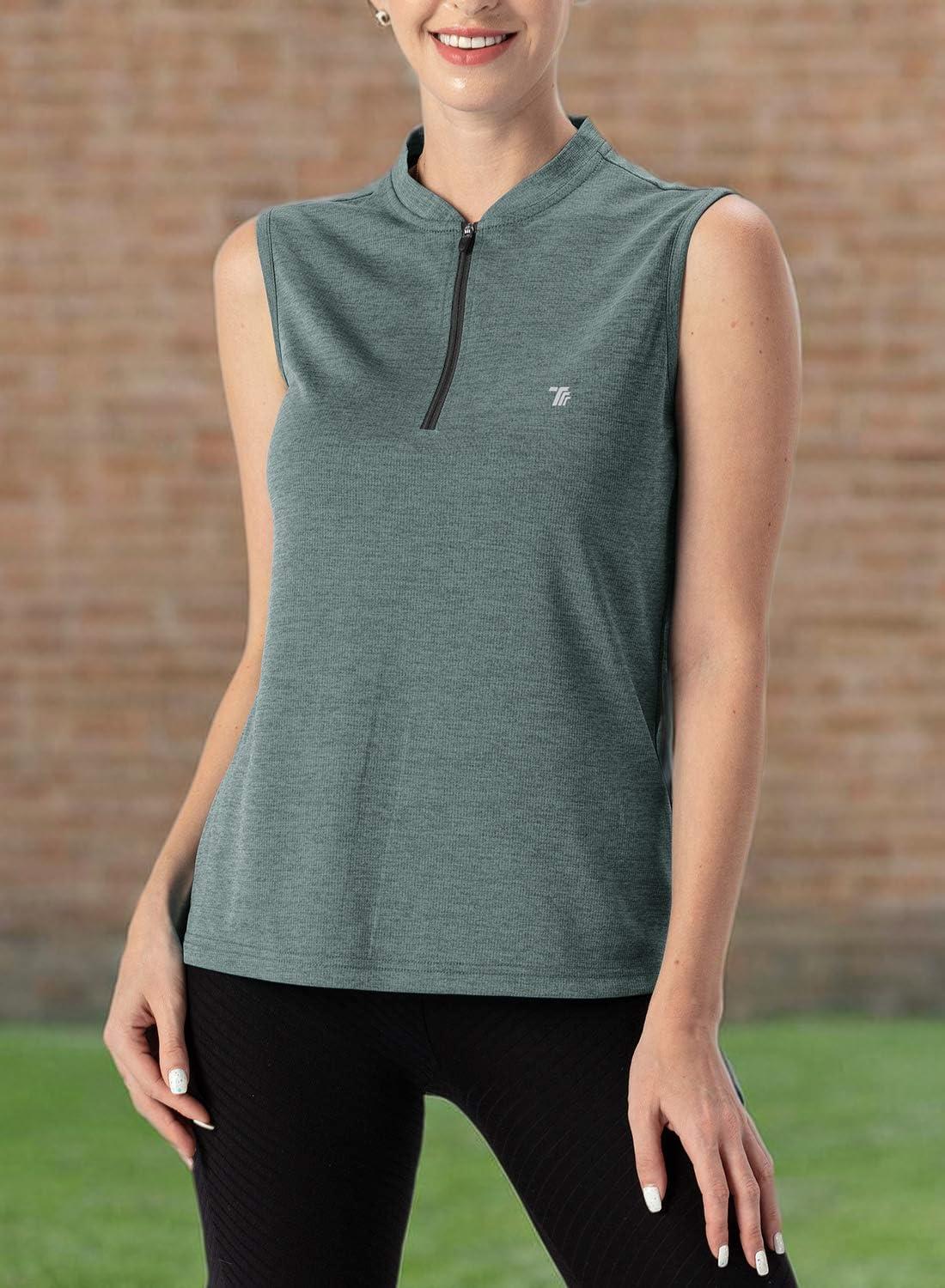 imageTBMPOY Womens Sleeveless Golf Polo Shirts UPF 50 Tennis Tank Tops Quick Dry Zip Up11cyan