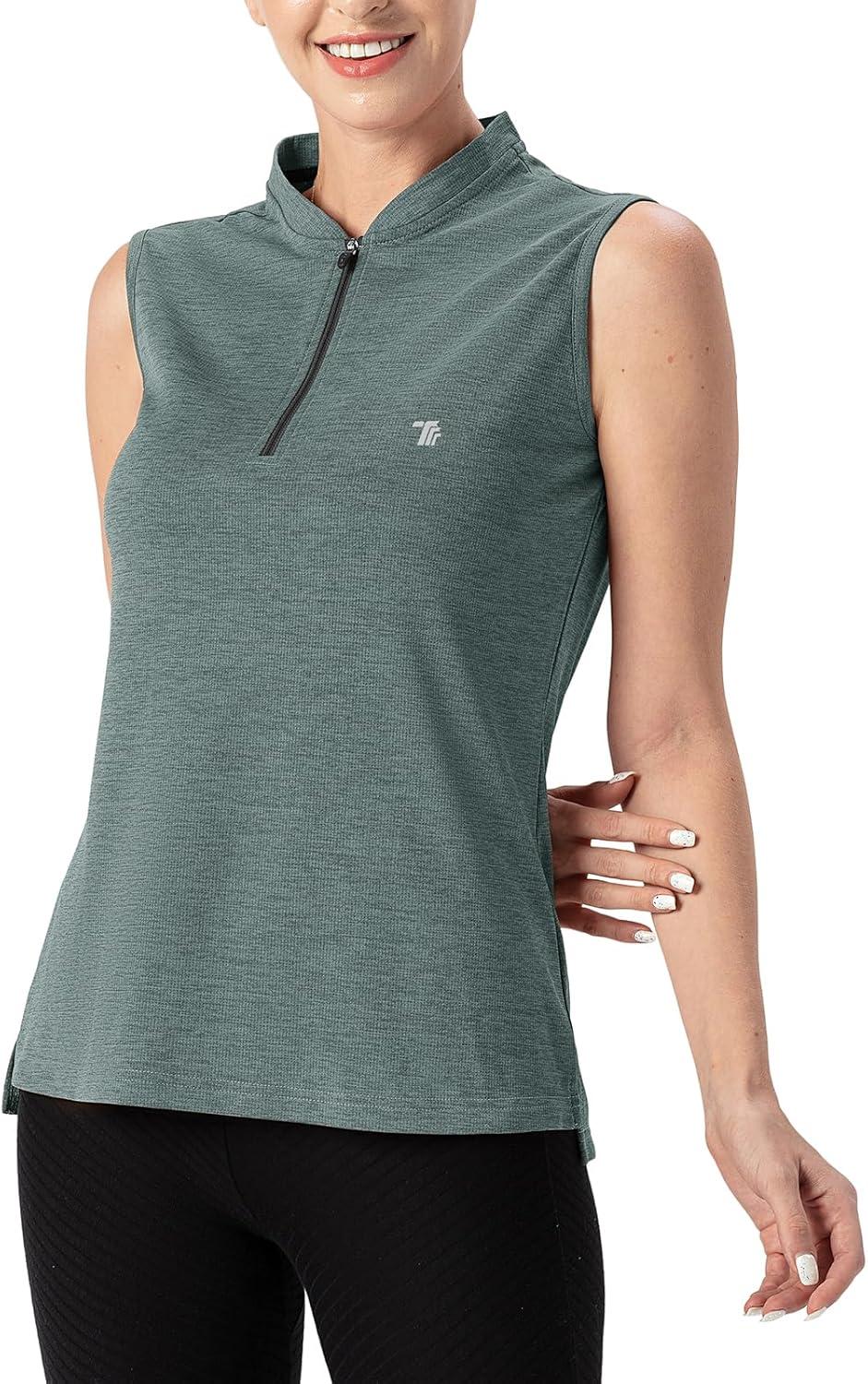 imageTBMPOY Womens Sleeveless Golf Polo Shirts UPF 50 Tennis Tank Tops Quick Dry Zip Up11cyan