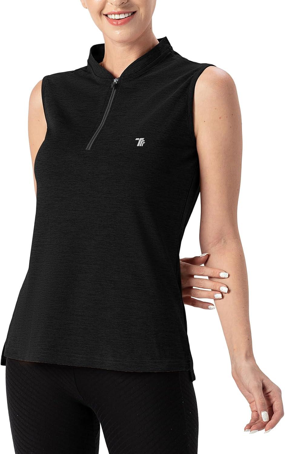 imageTBMPOY Womens Sleeveless Golf Polo Shirts UPF 50 Tennis Tank Tops Quick Dry Zip Up12black