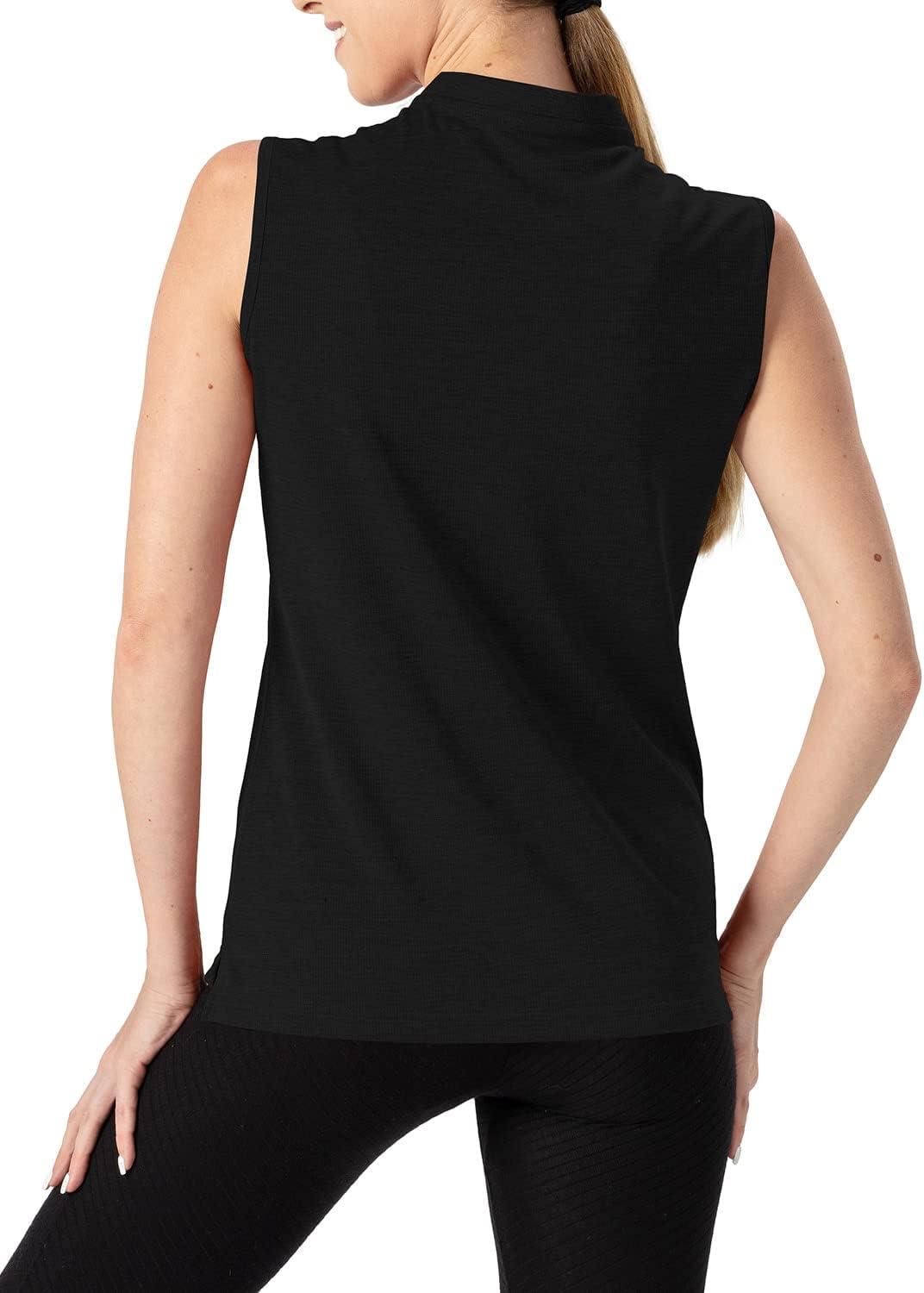 imageTBMPOY Womens Sleeveless Golf Polo Shirts UPF 50 Tennis Tank Tops Quick Dry Zip Up12black