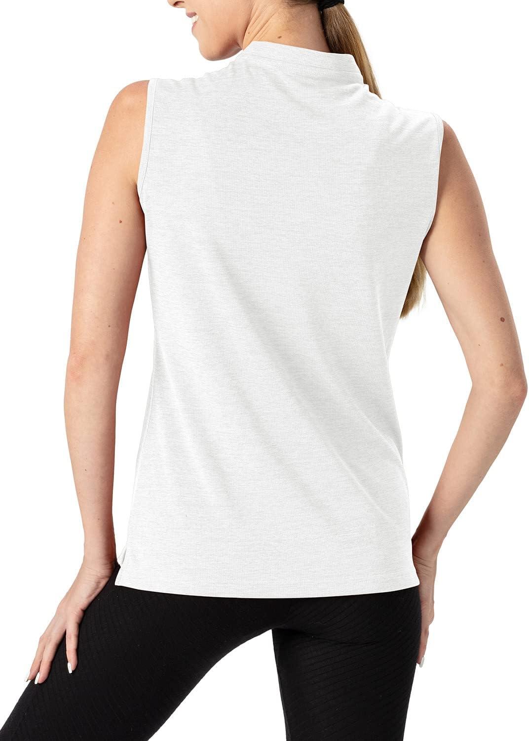 imageTBMPOY Womens Sleeveless Golf Polo Shirts UPF 50 Tennis Tank Tops Quick Dry Zip Up13white