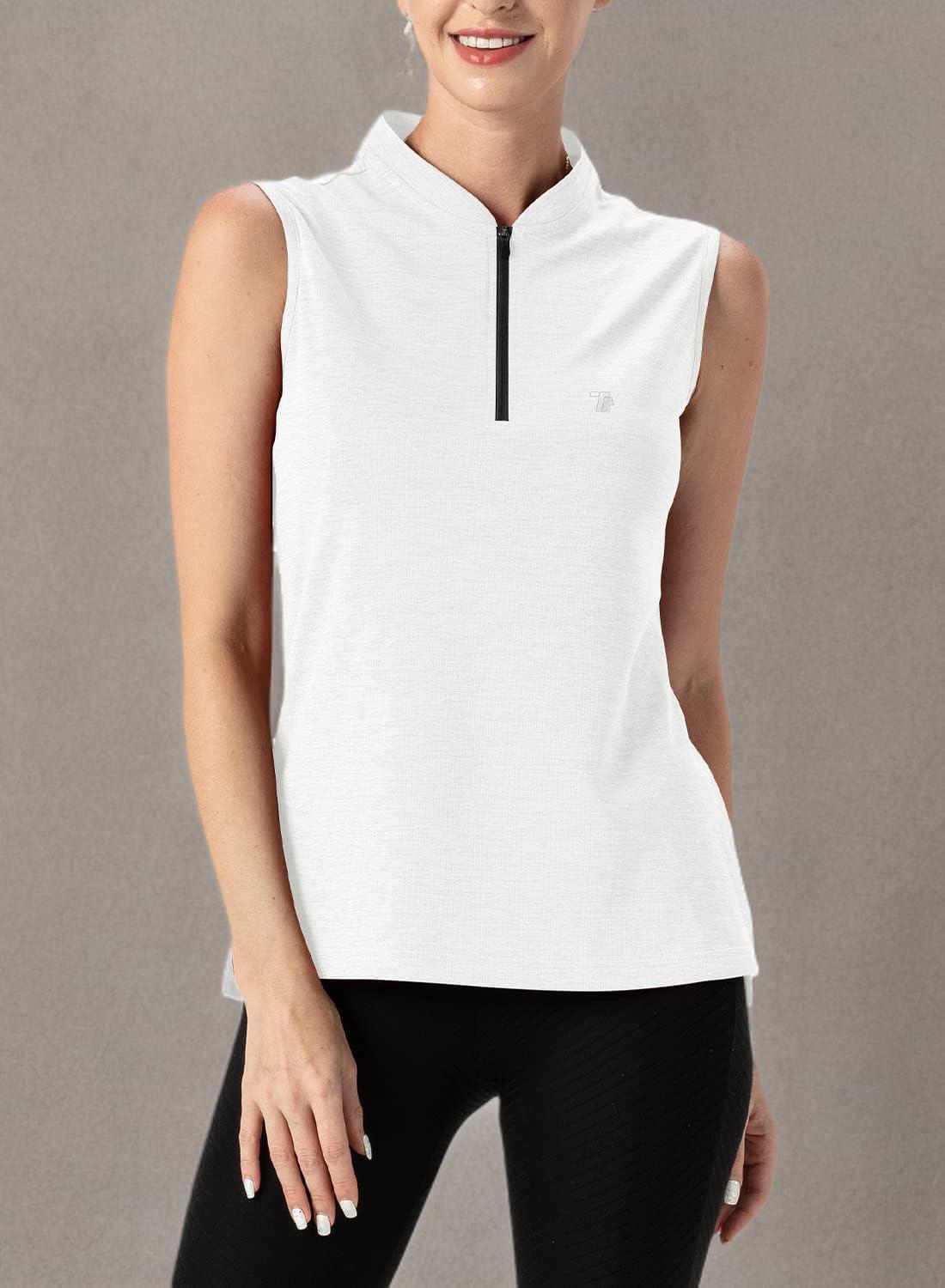 imageTBMPOY Womens Sleeveless Golf Polo Shirts UPF 50 Tennis Tank Tops Quick Dry Zip Up13white