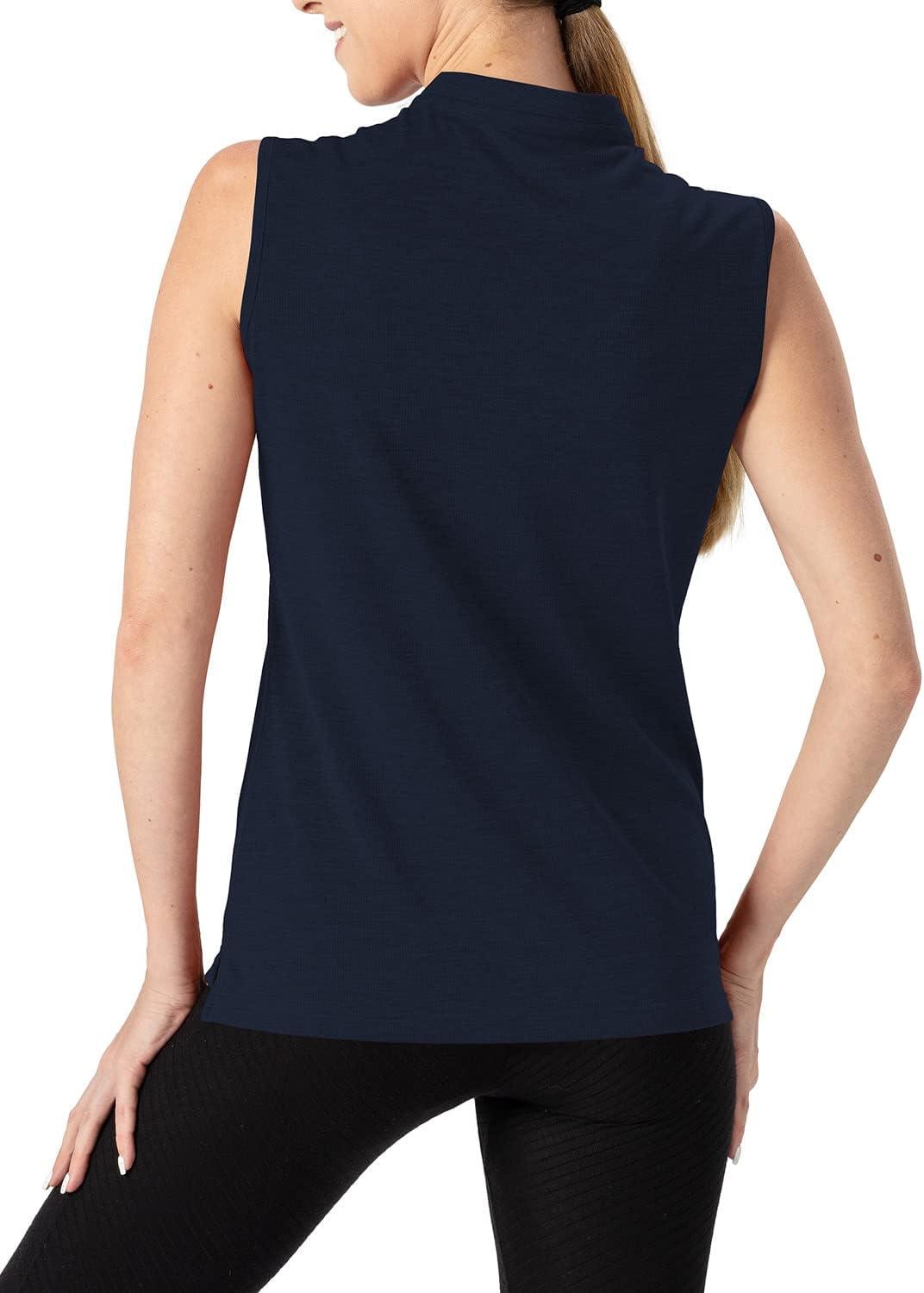 imageTBMPOY Womens Sleeveless Golf Polo Shirts UPF 50 Tennis Tank Tops Quick Dry Zip Up14navy