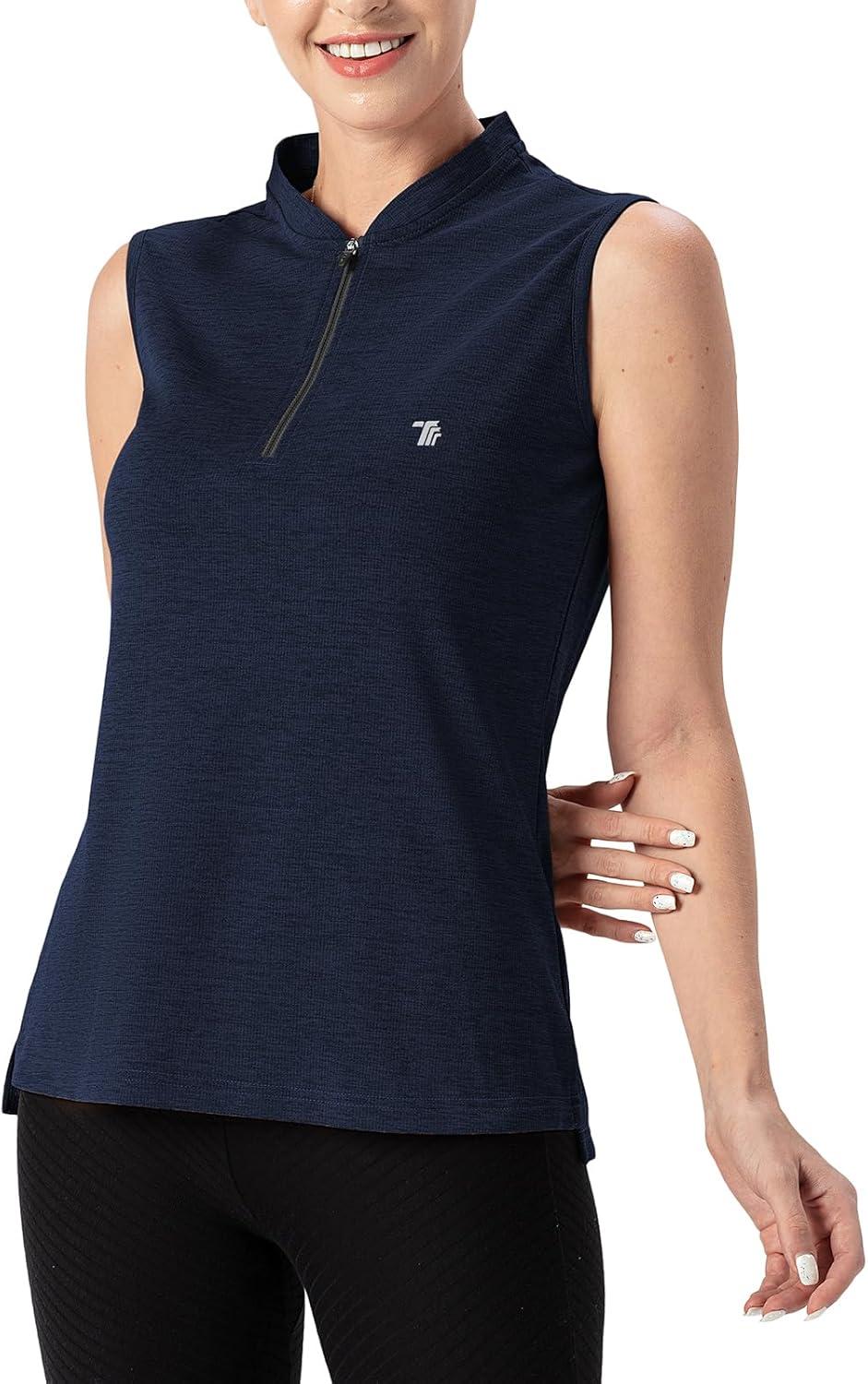 imageTBMPOY Womens Sleeveless Golf Polo Shirts UPF 50 Tennis Tank Tops Quick Dry Zip Up14navy